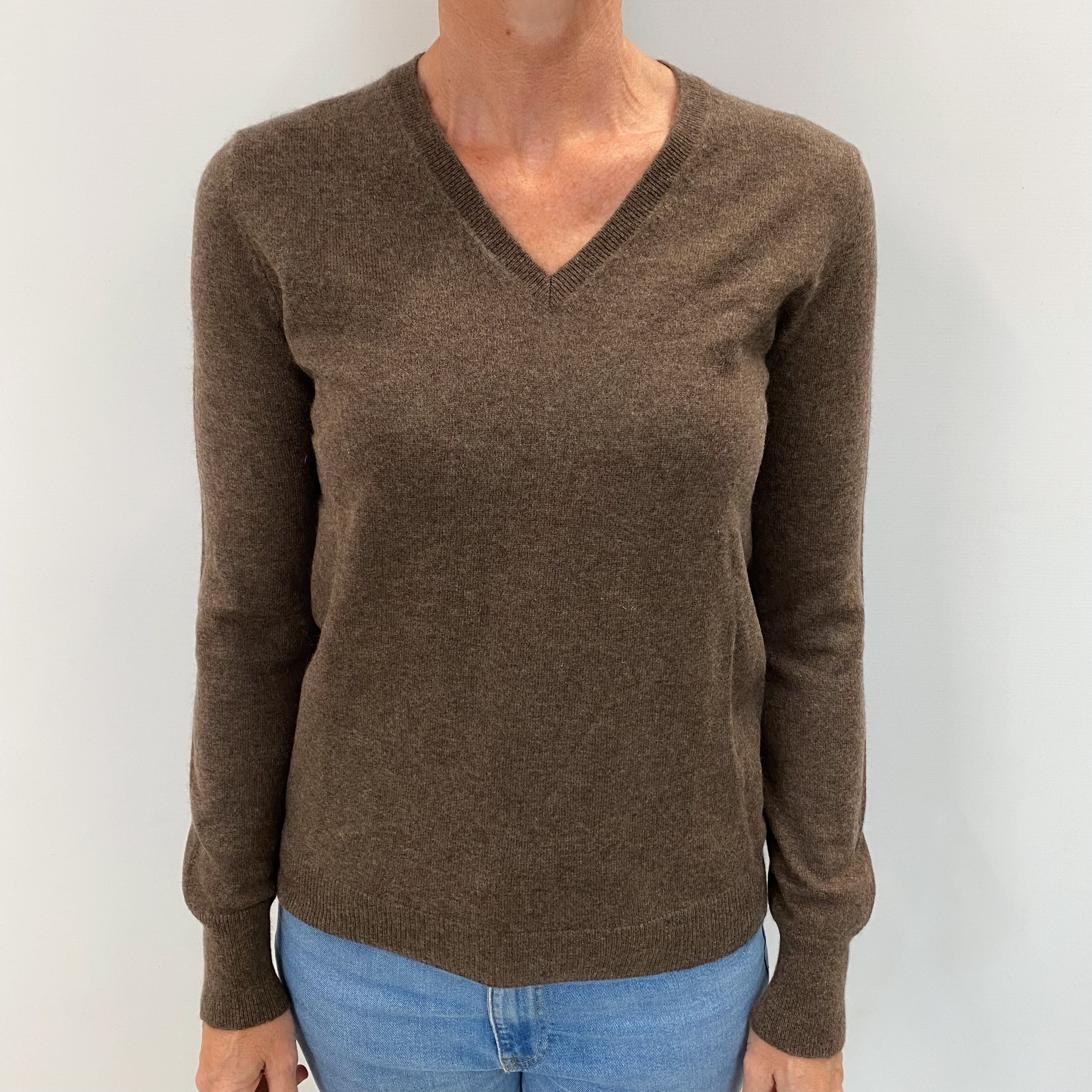 Donkey Brown Cashmere V Neck Jumper Small