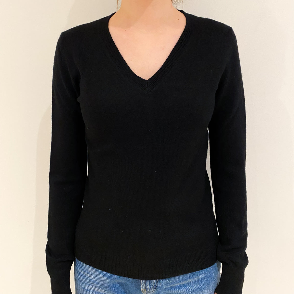 Black Cashmere V Neck Jumper Extra Small