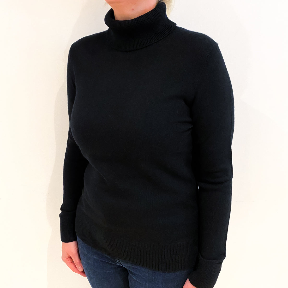 Black Cashmere Polo Neck Jumper Large