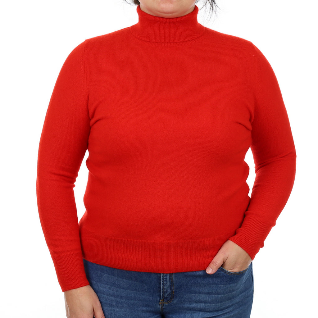 Tomato Red Cashmere Polo Neck Jumper Large