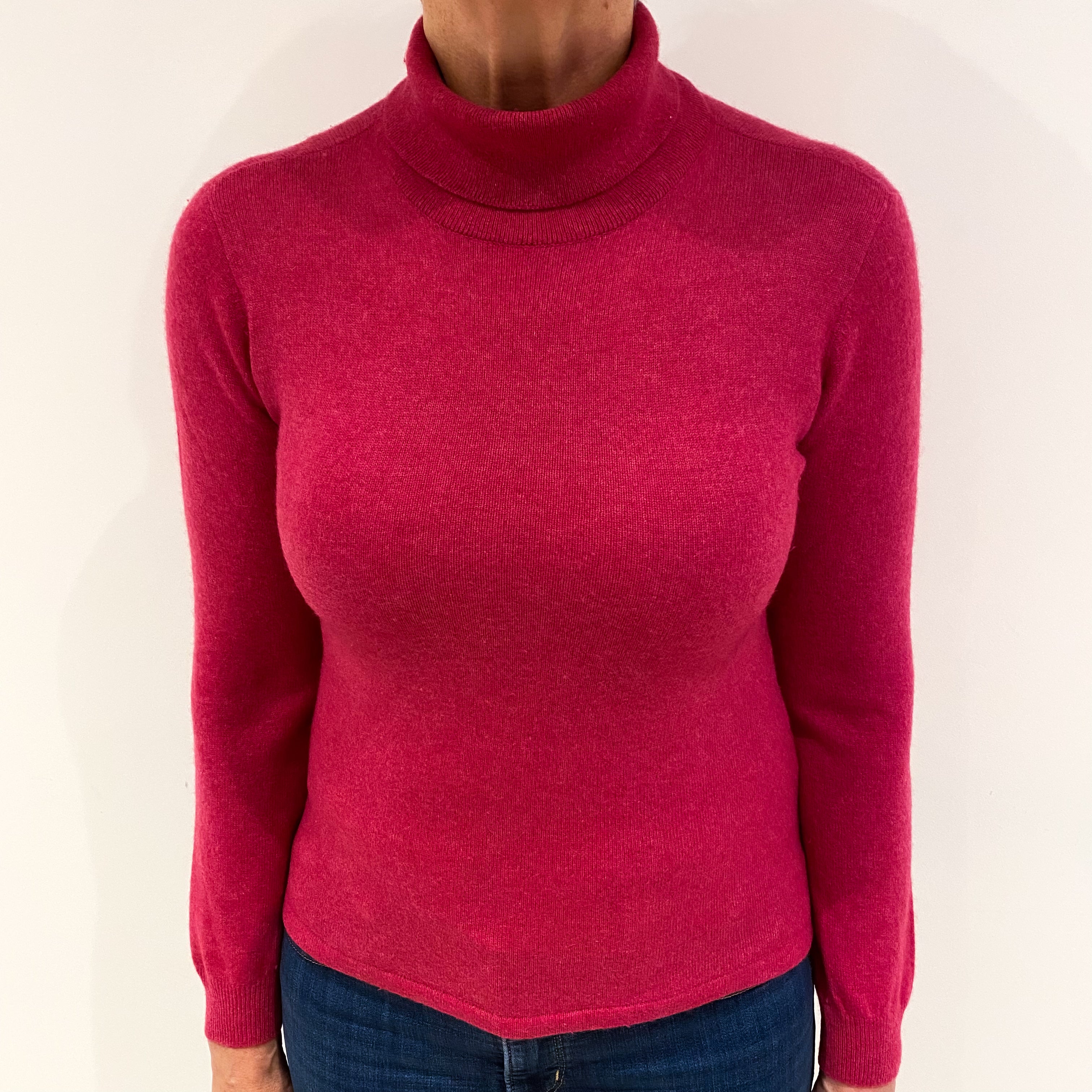 Raspberry Pink Cashmere Polo Neck Jumper Medium