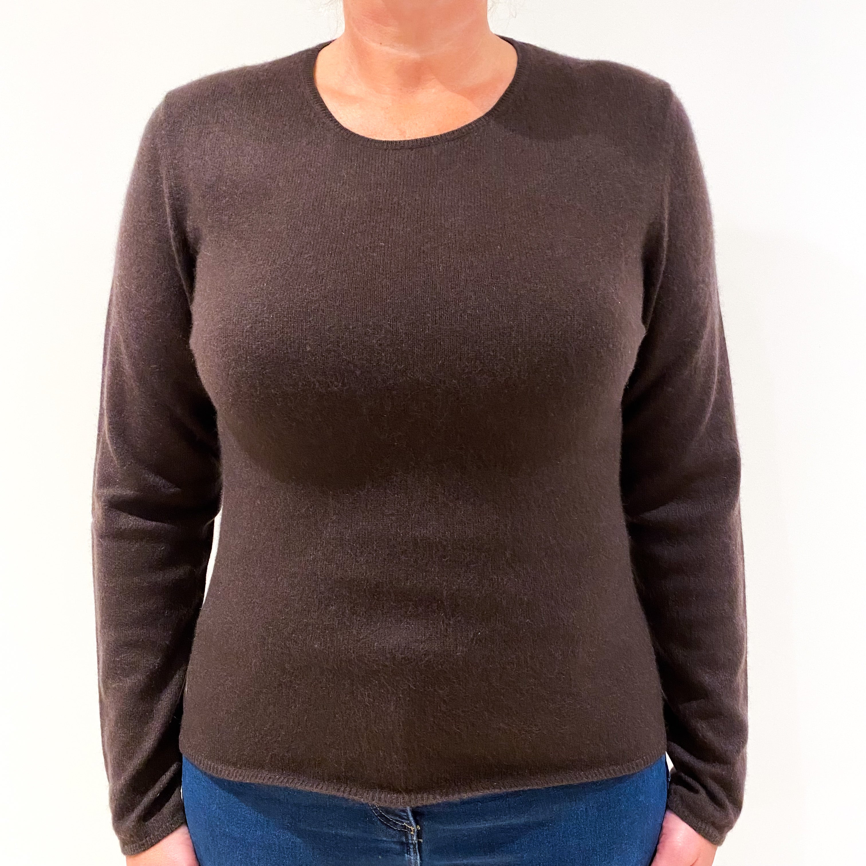 Chocolate Brown Cashmere Crew Neck Jumper Large