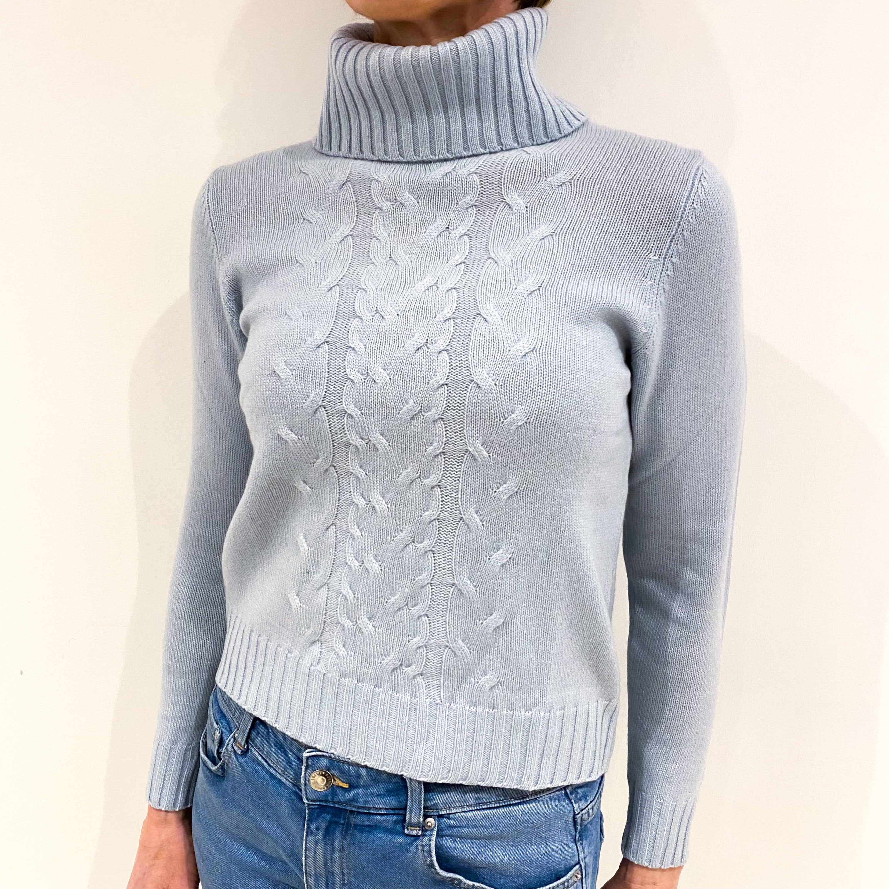 Opal Blue Cashmere Polo Neck Jumper Small