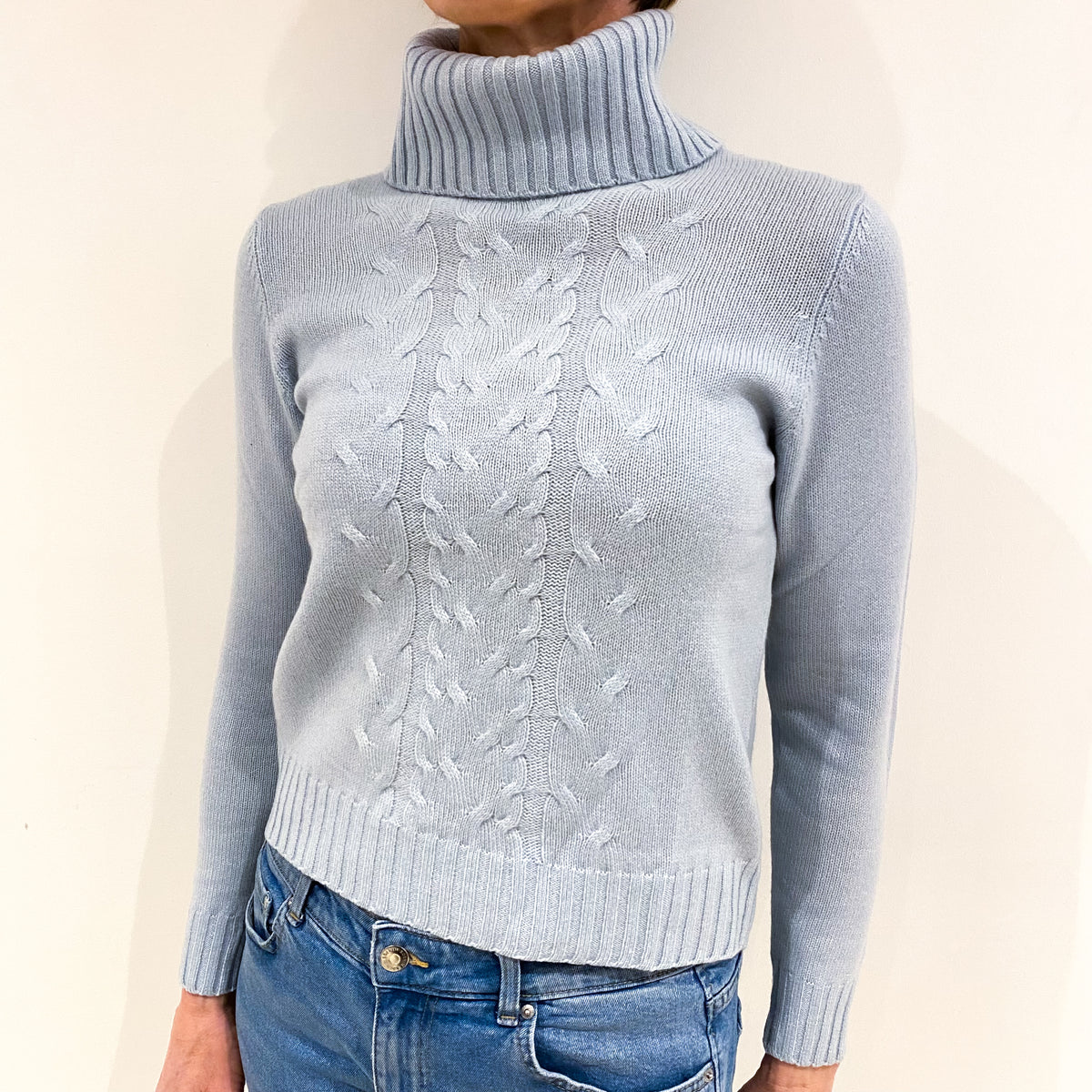 Opal Blue Cashmere Polo Neck Jumper Small