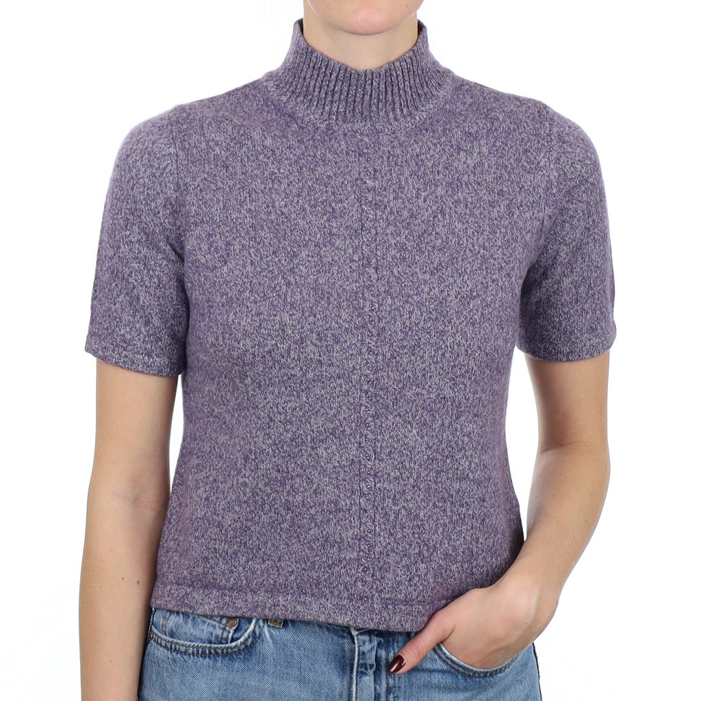 Purple Marl Cashmere Short Sleeve Turtle Neck Jumper Small