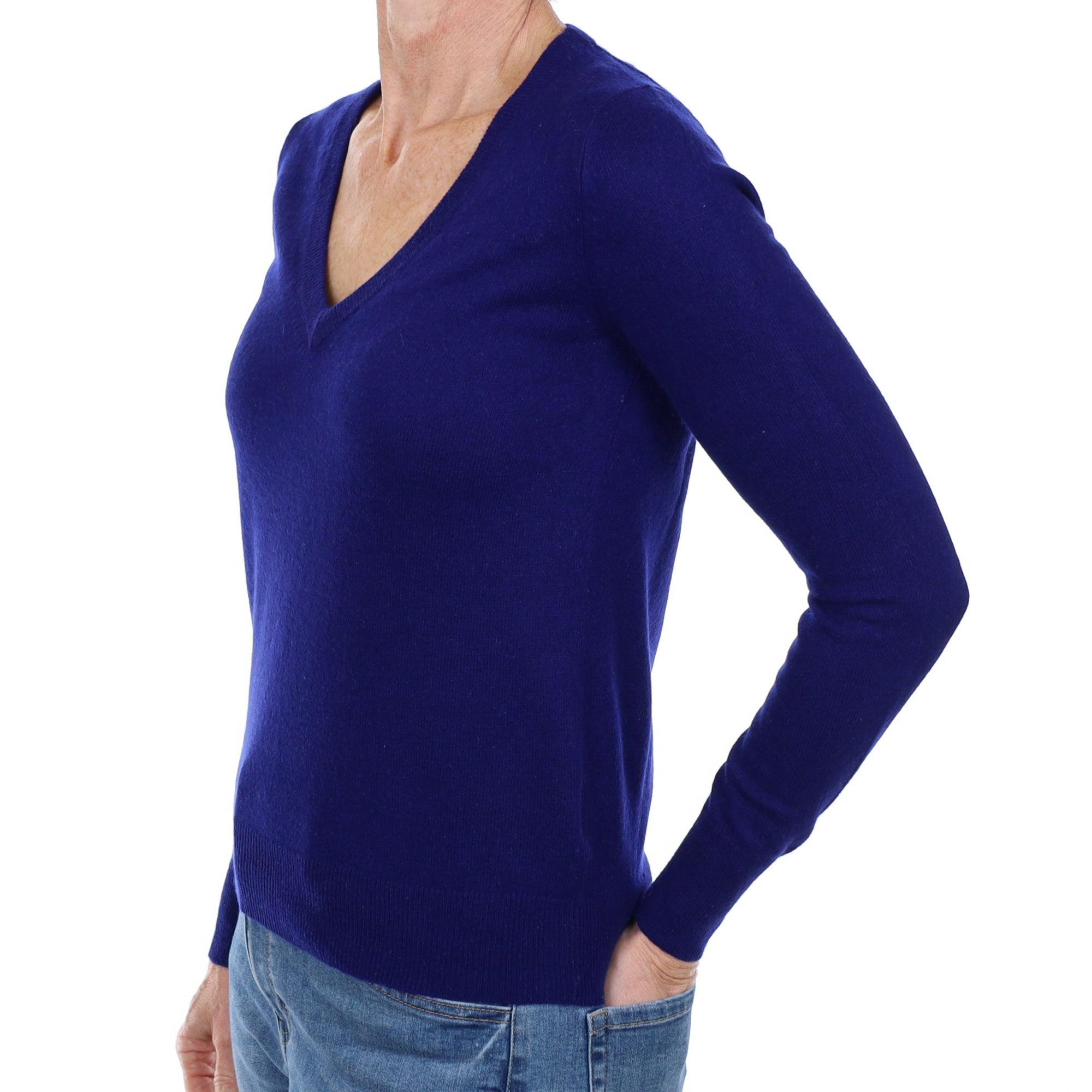 Indigo Blue Cashmere V Neck Jumper Small