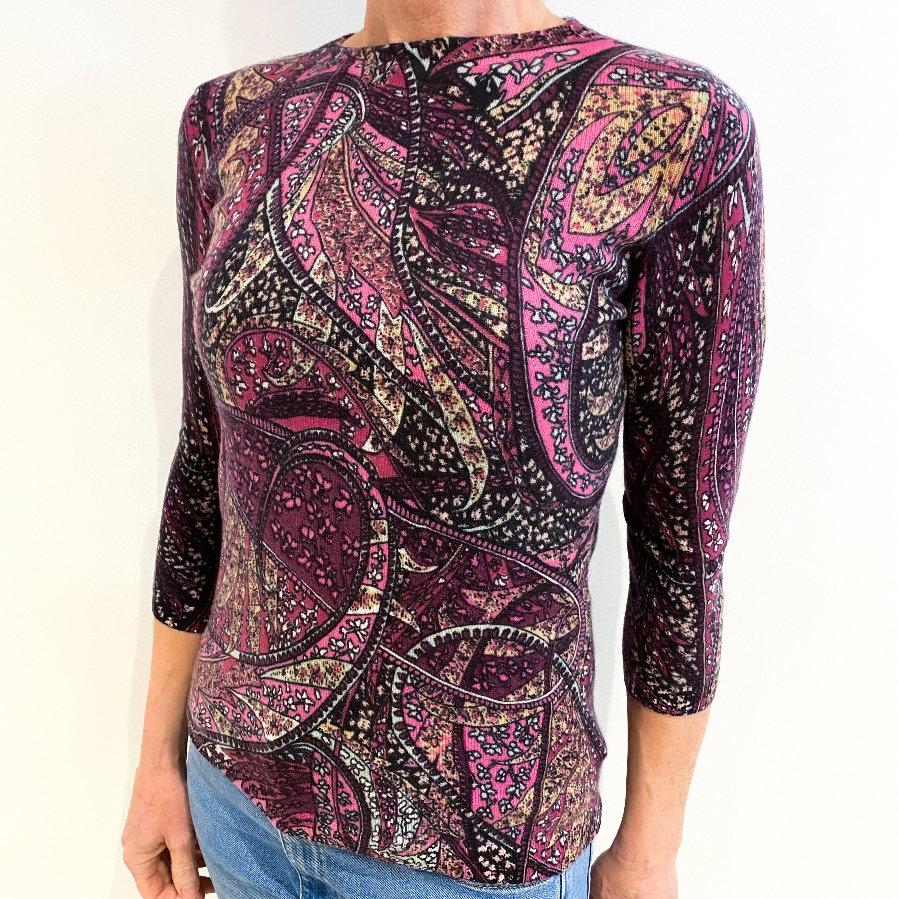 Purple Paisley Cashmere Crew Neck Jumper Small