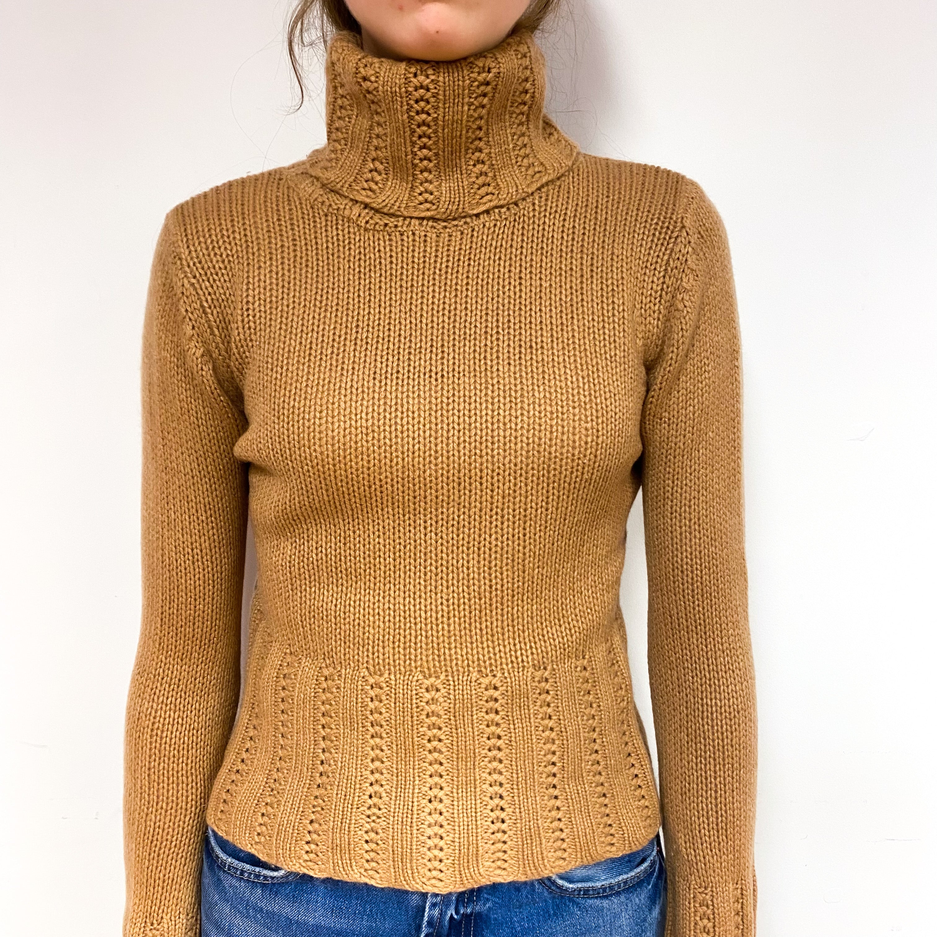 Butterscotch Brown Chunky Cashmere Polo Neck Jumper Extra Small