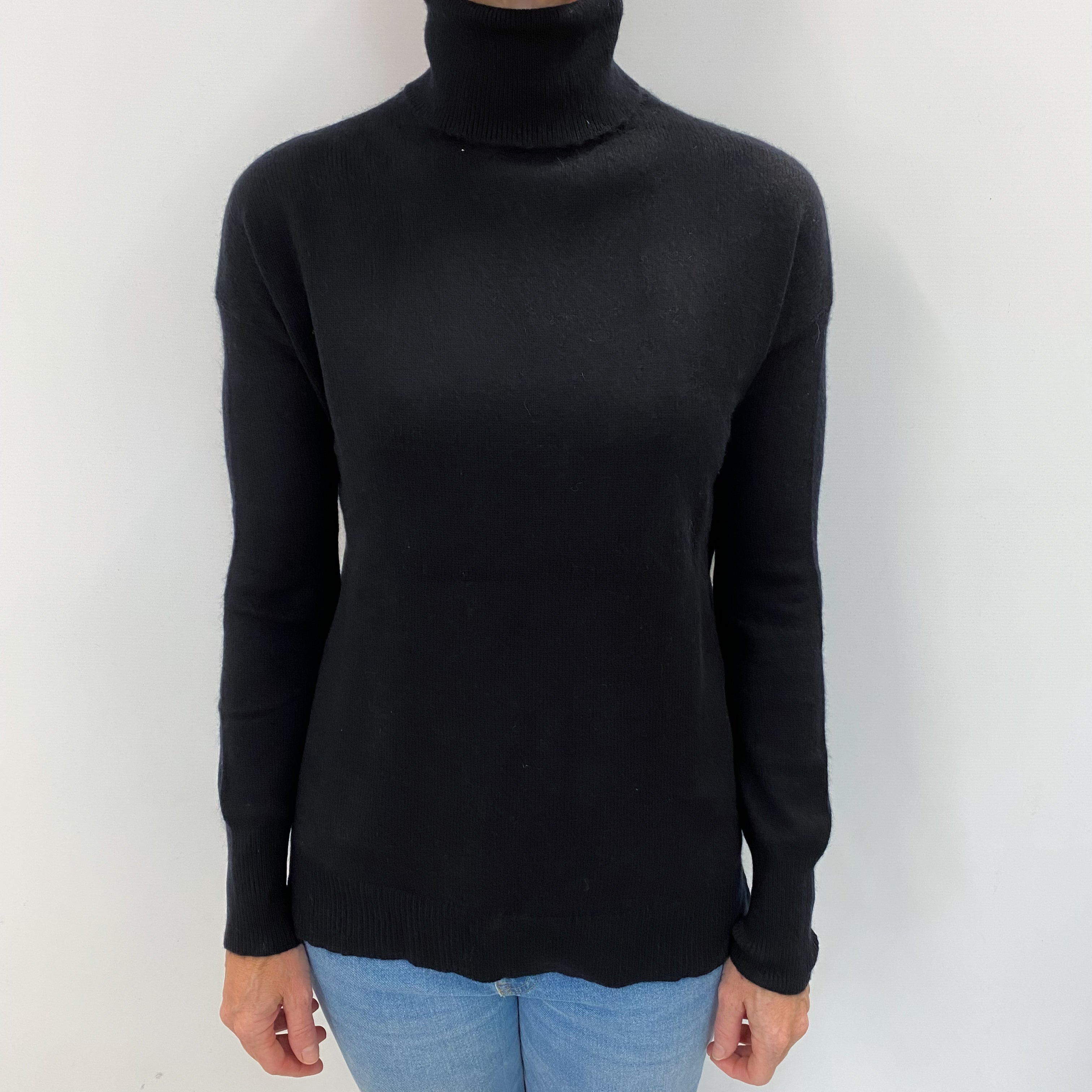 Black Cashmere Polo Neck Jumper Small