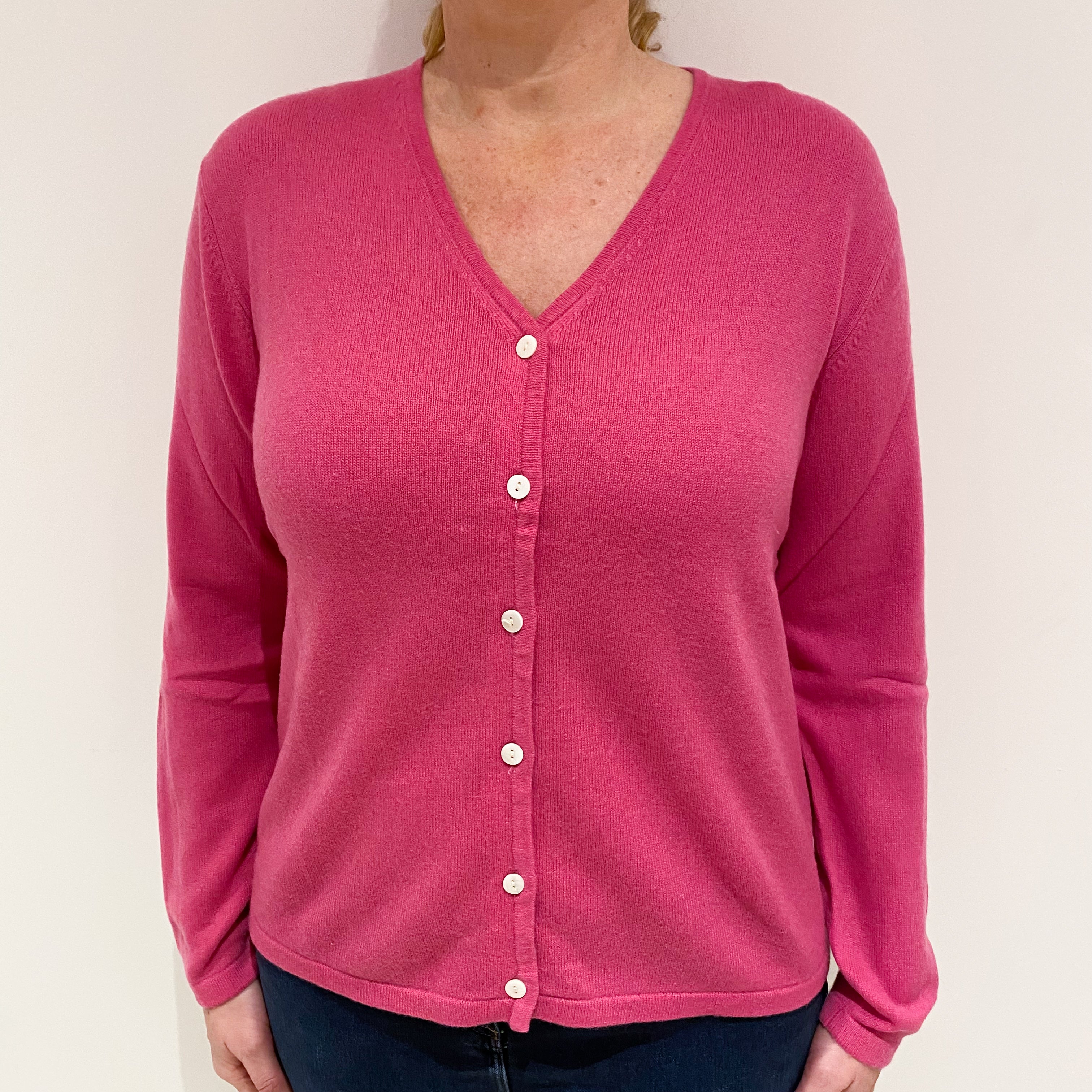 Tulip Pink Cashmere V-Neck Cardigan Large