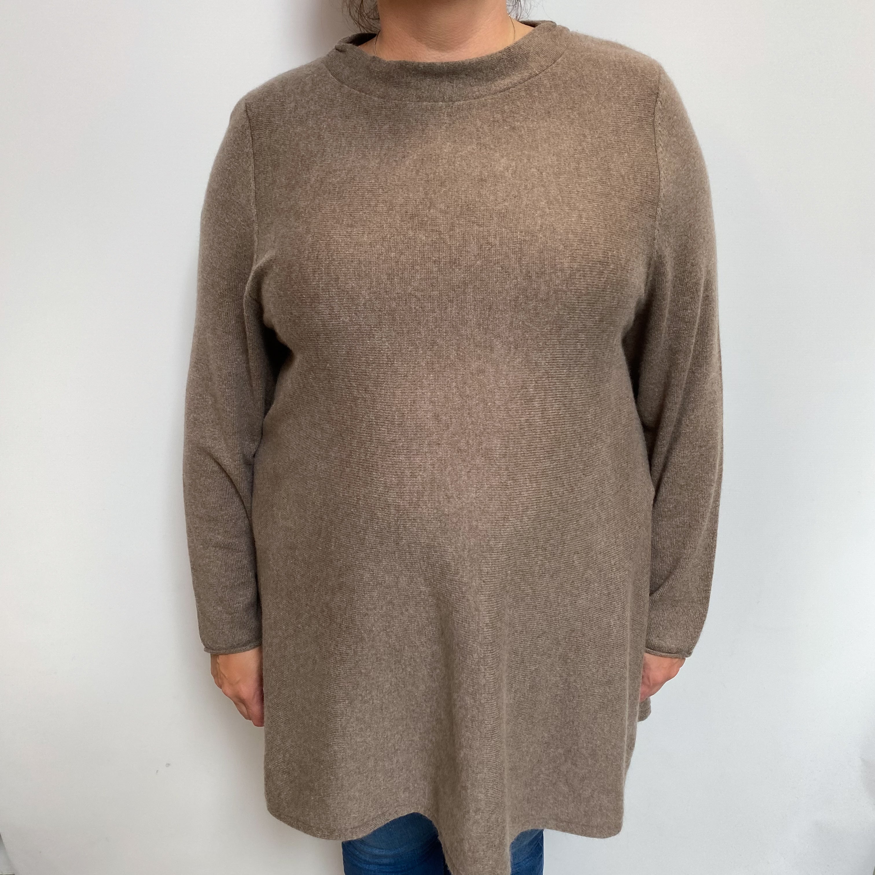 Mocha Brown Cashmere Crew Neck Tunic Jumper Extra Large