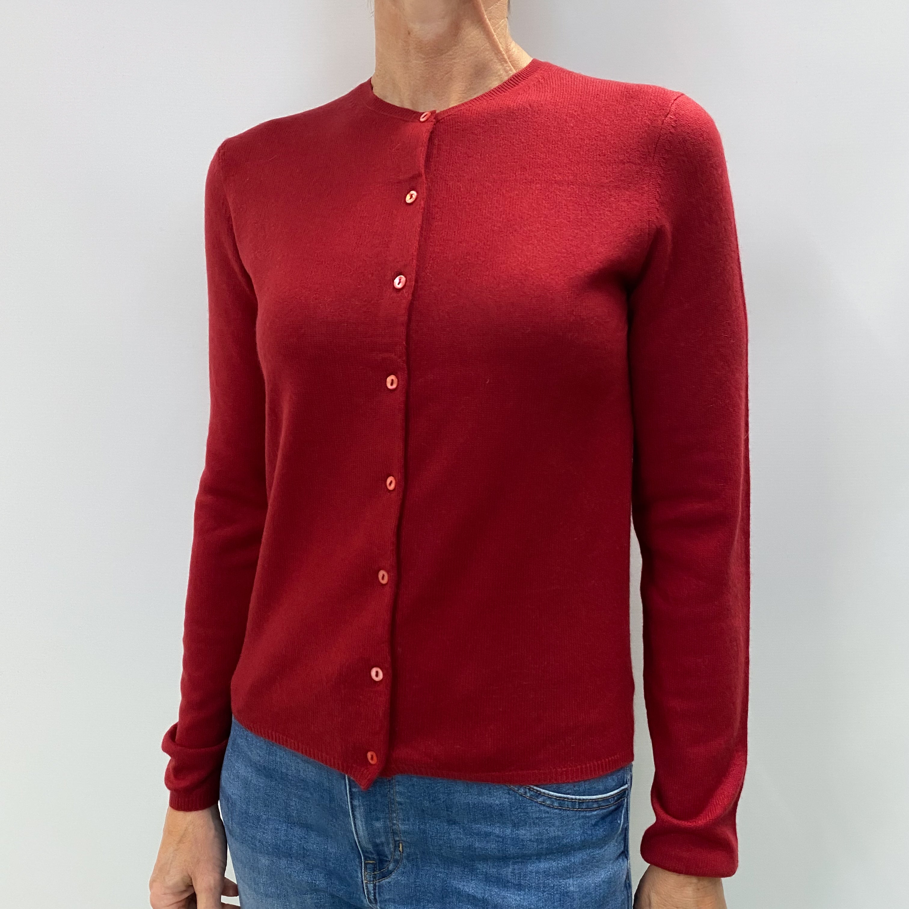 Crimson Red Cashmere Crew Neck Cardigan Small