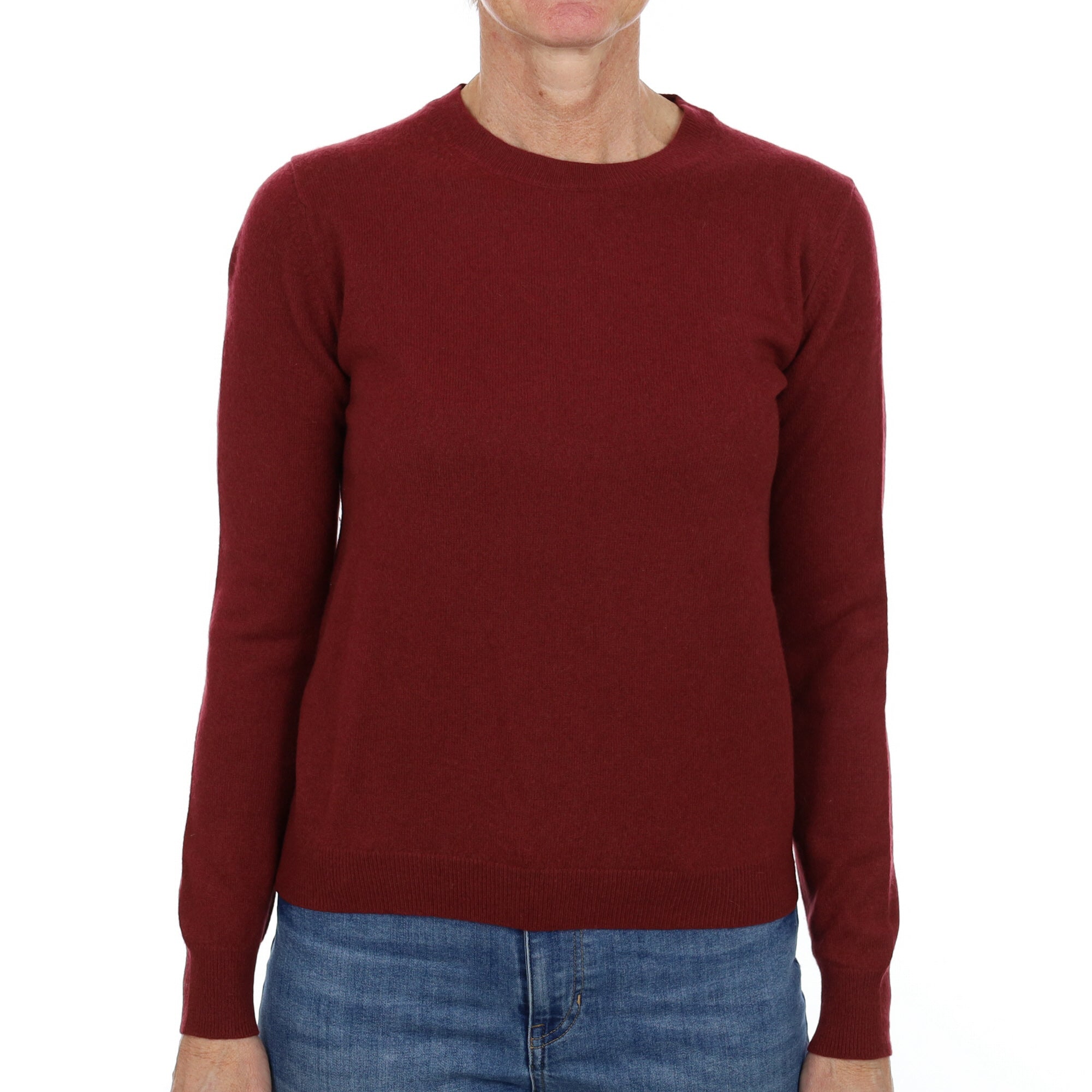 Burgundy Red Cashmere Crew Neck Jumper Small