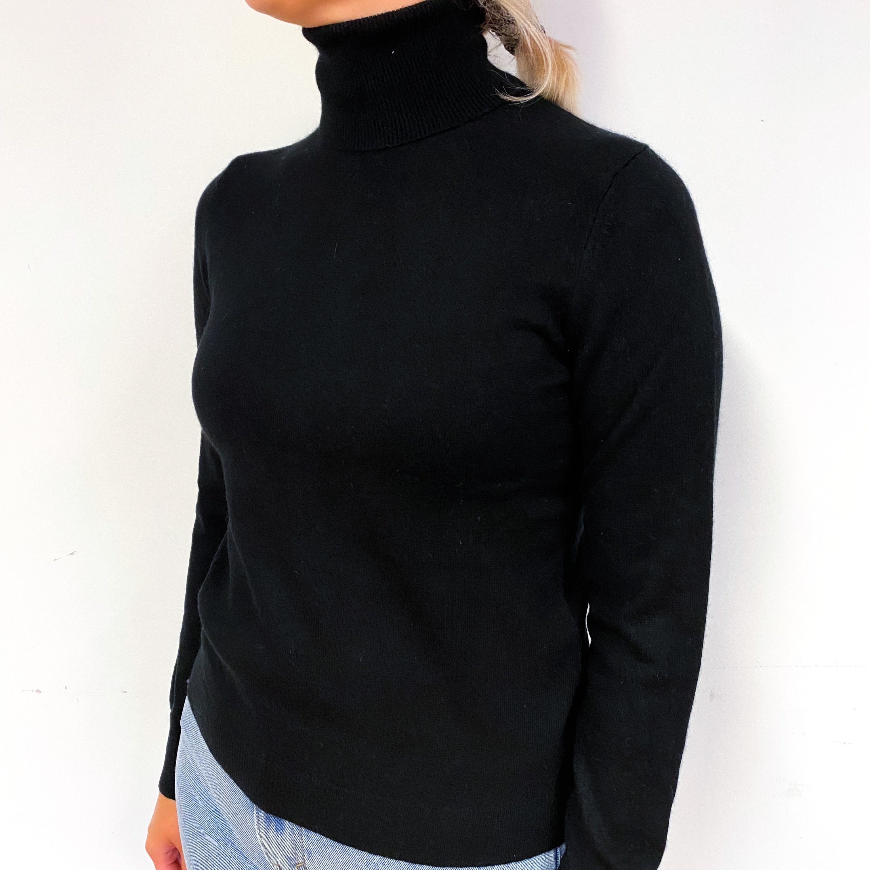 Black Cashmere Polo Neck Jumper Small