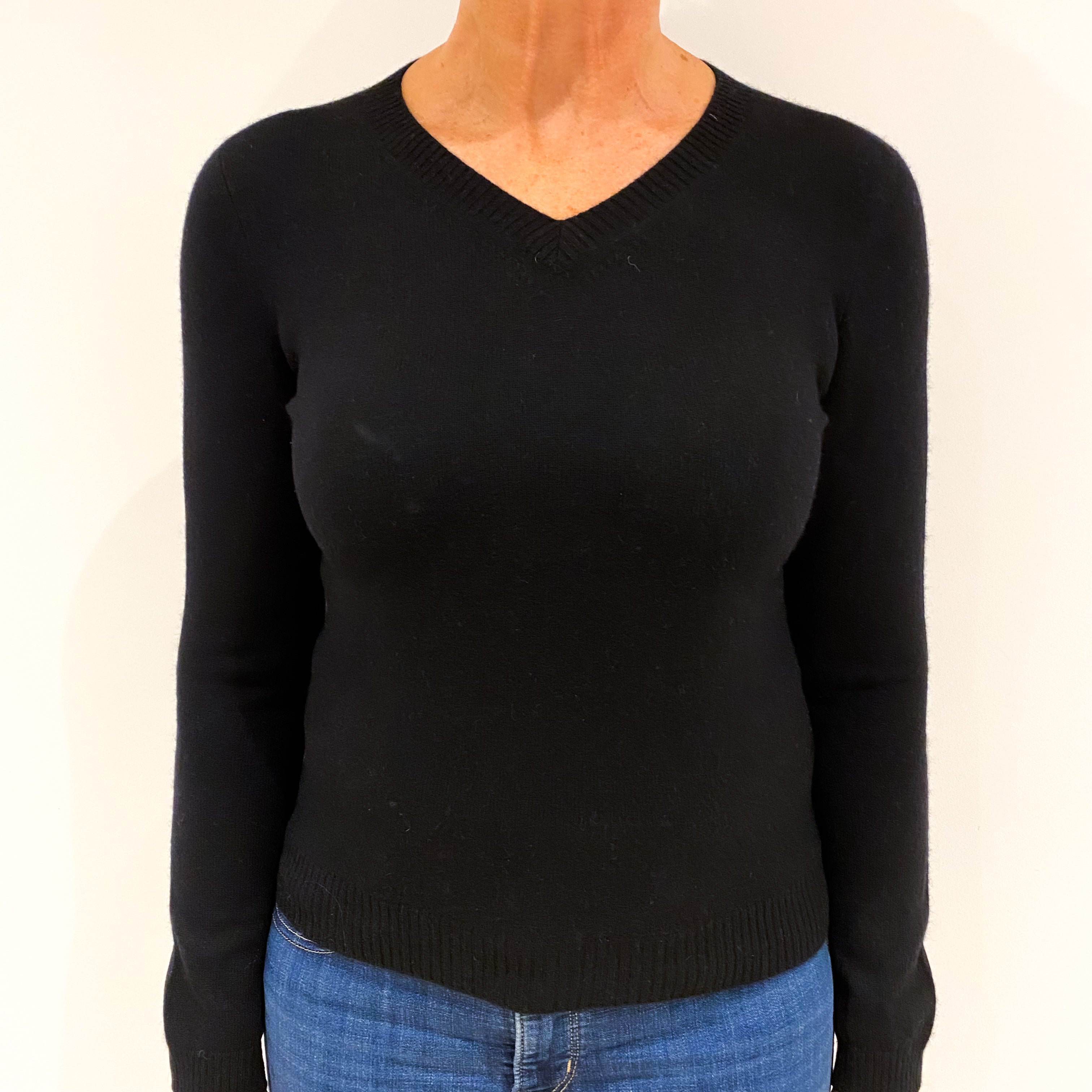 Black Cashmere V-Neck Jumper Medium