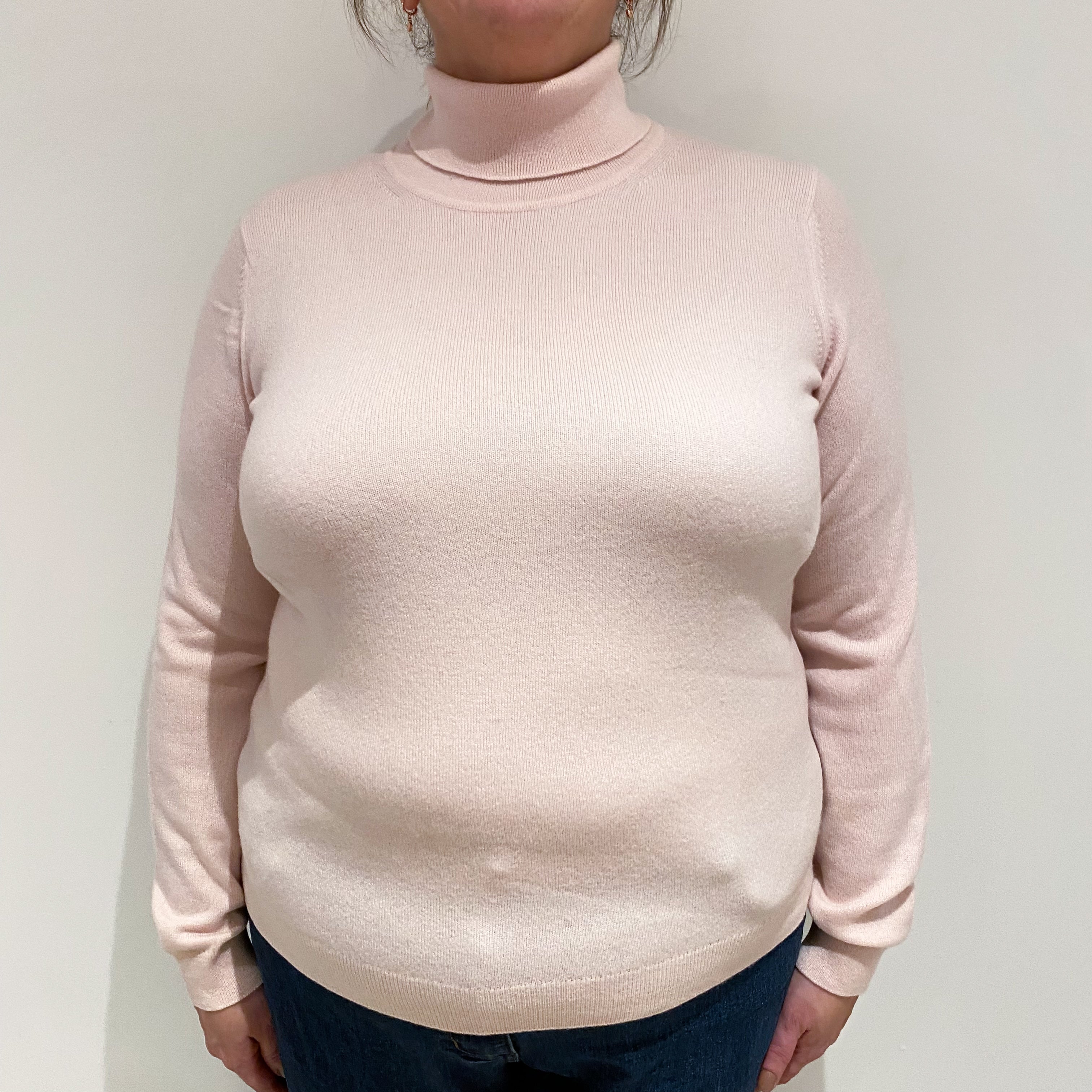 Ice Pink Cashmere Polo Neck Jumper Extra Large