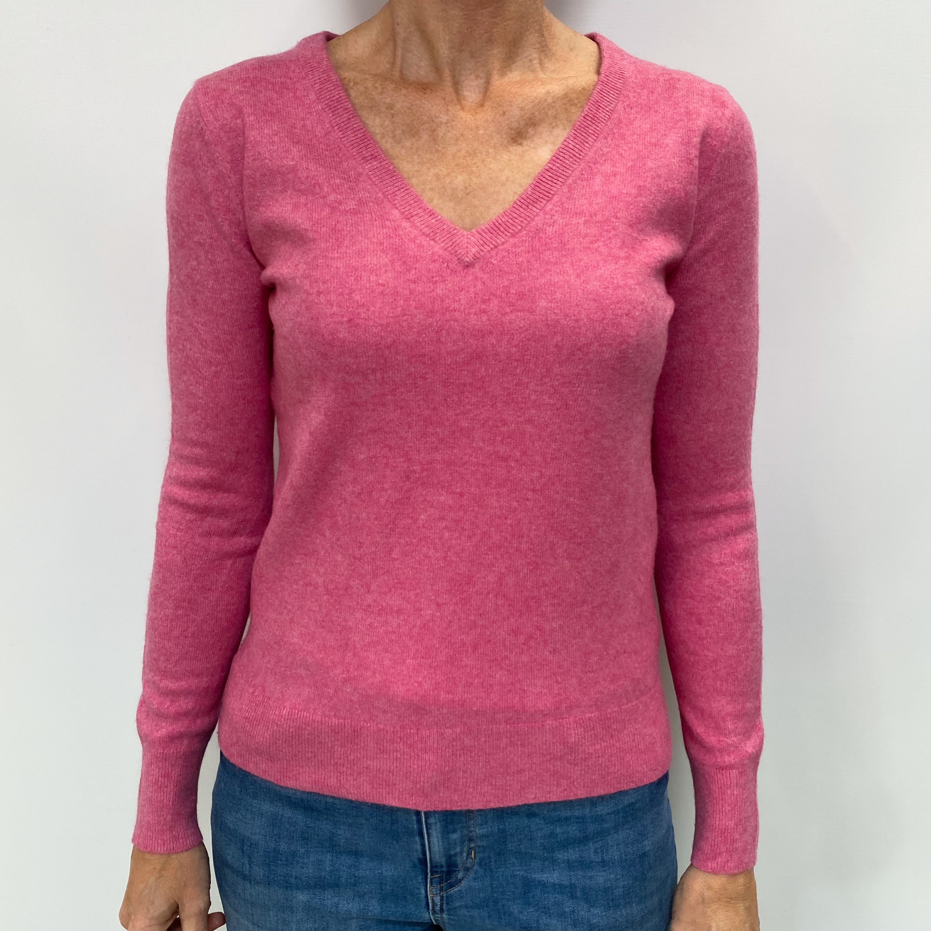 Sweet Pea Marl Cashmere V Neck Jumper Small