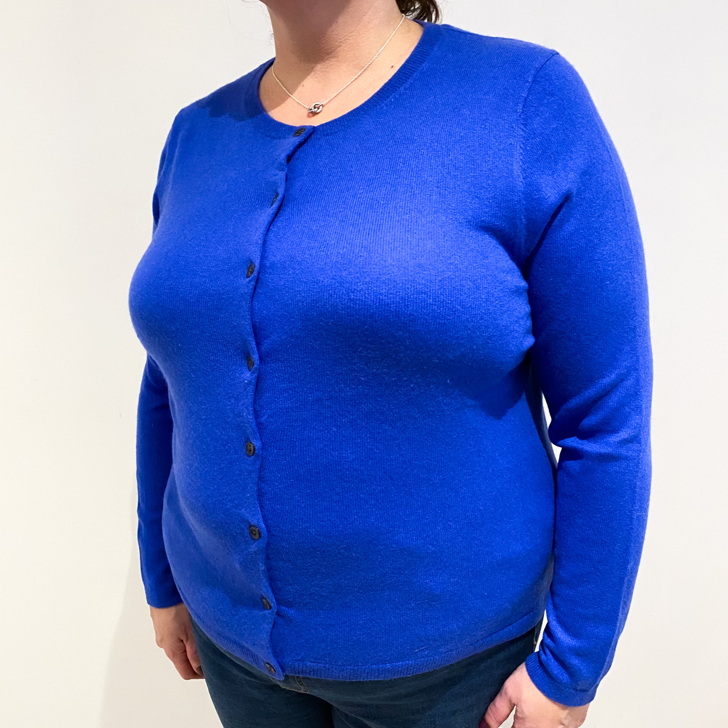 Cobalt Blue Cashmere Crew Neck Cardigan Extra Large