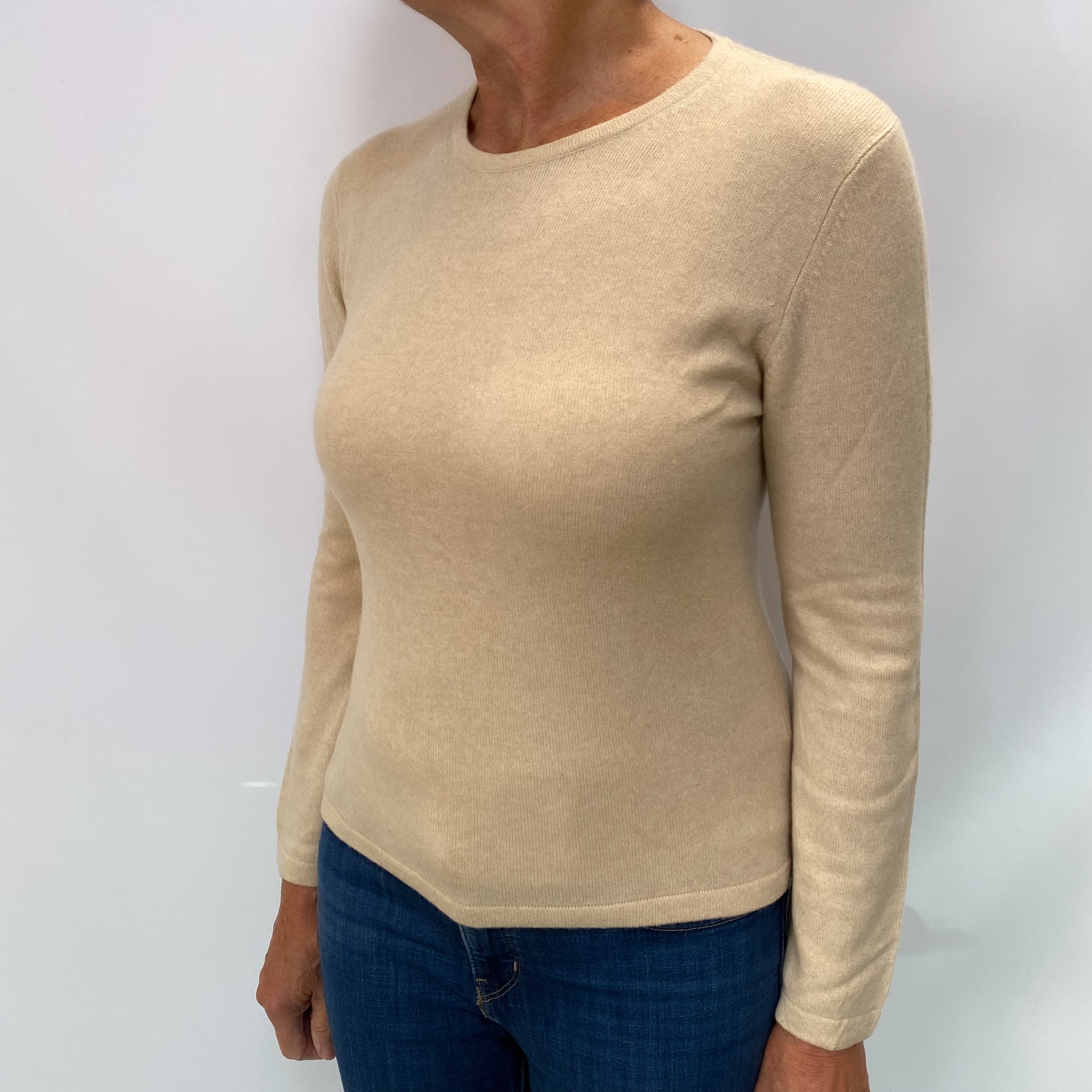 Sand Beige Cashmere Crew Neck Jumper Medium