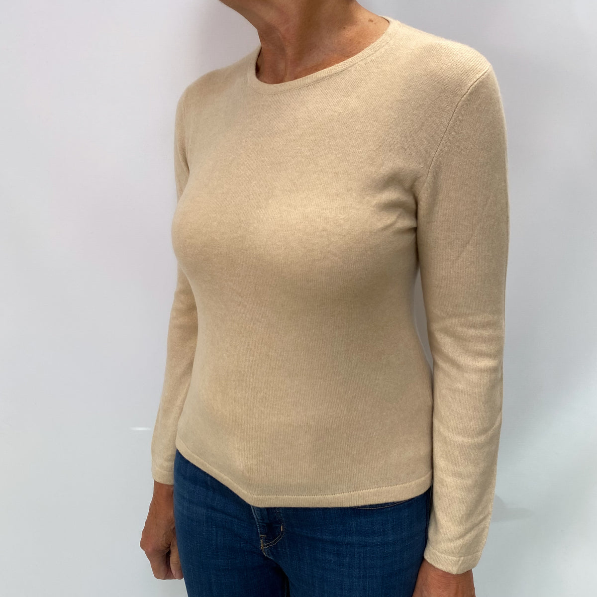 Sand Beige Cashmere Crew Neck Jumper Medium