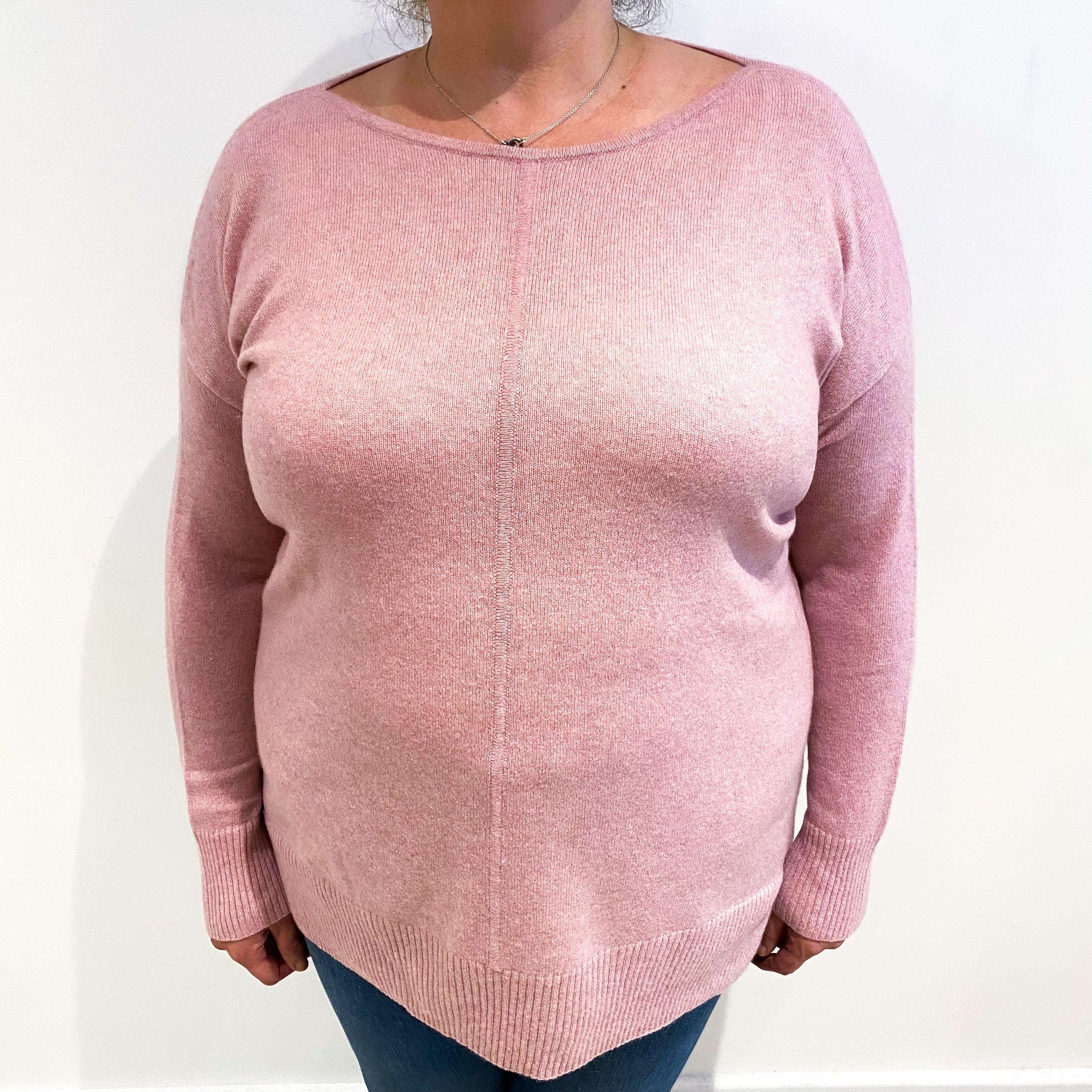 Faded Heather Pink Cashmere Crew Neck Jumper Extra Large