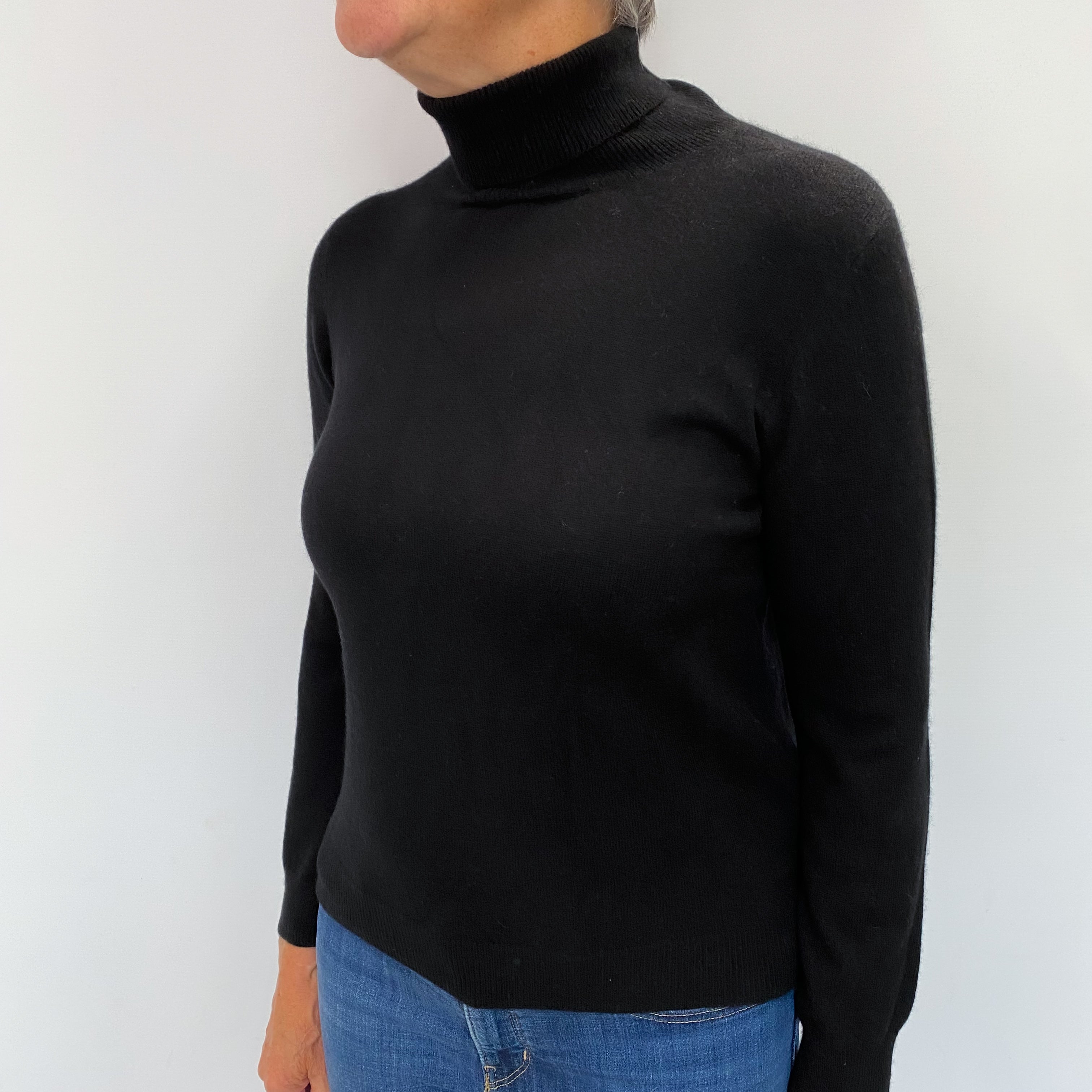 Black Cashmere Polo Neck Jumper Medium
