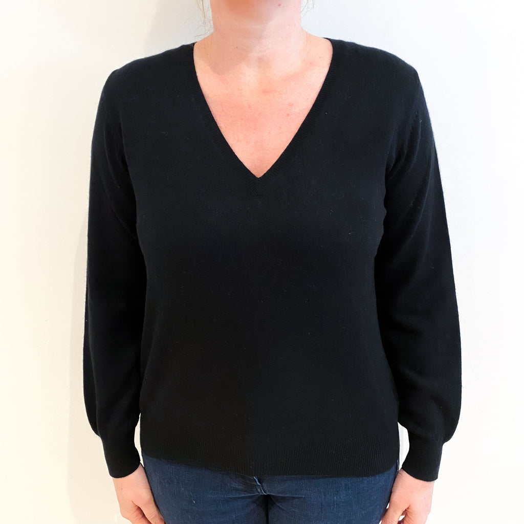 Black Cashmere V Neck Jumper Large