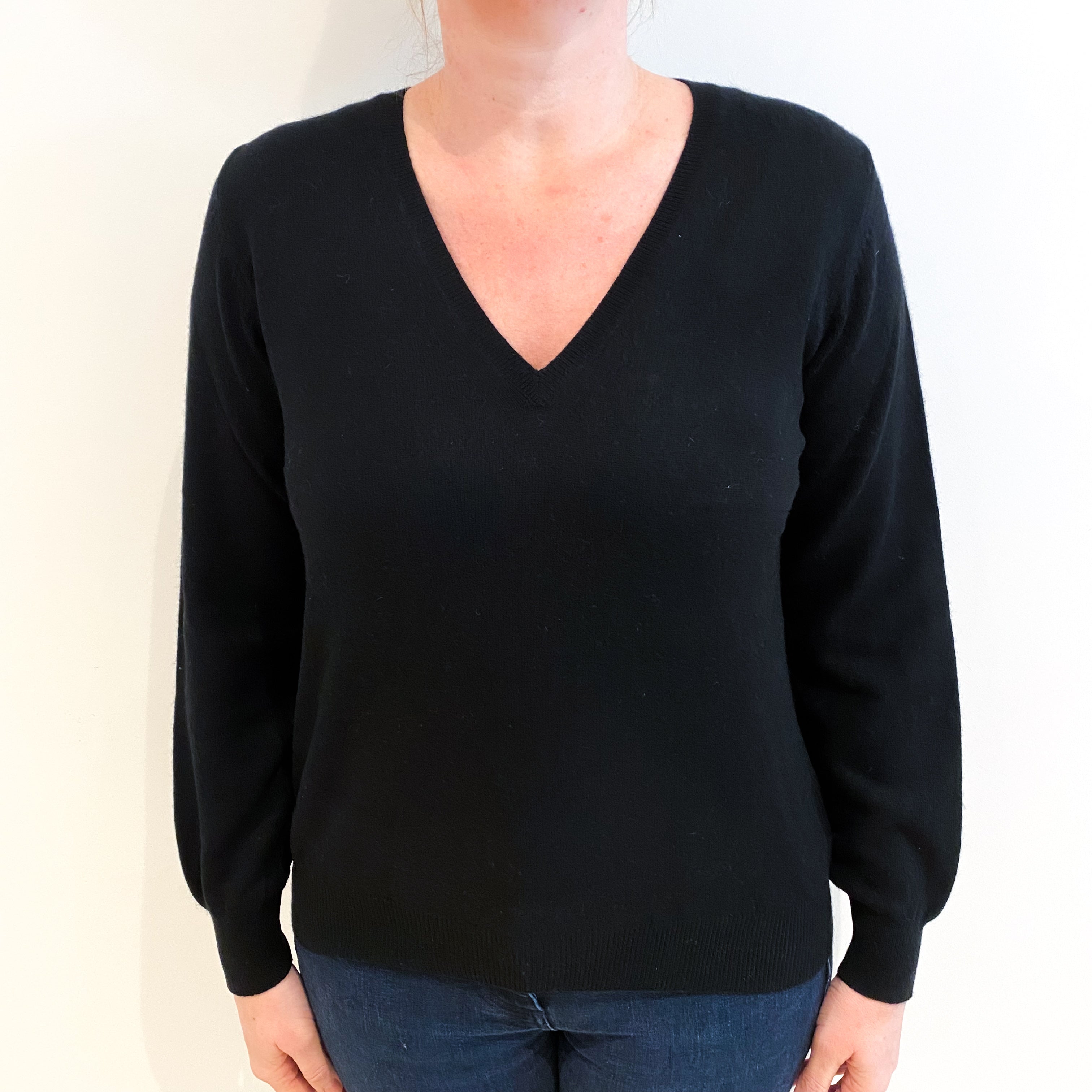 Black Cashmere V Neck Jumper Large
