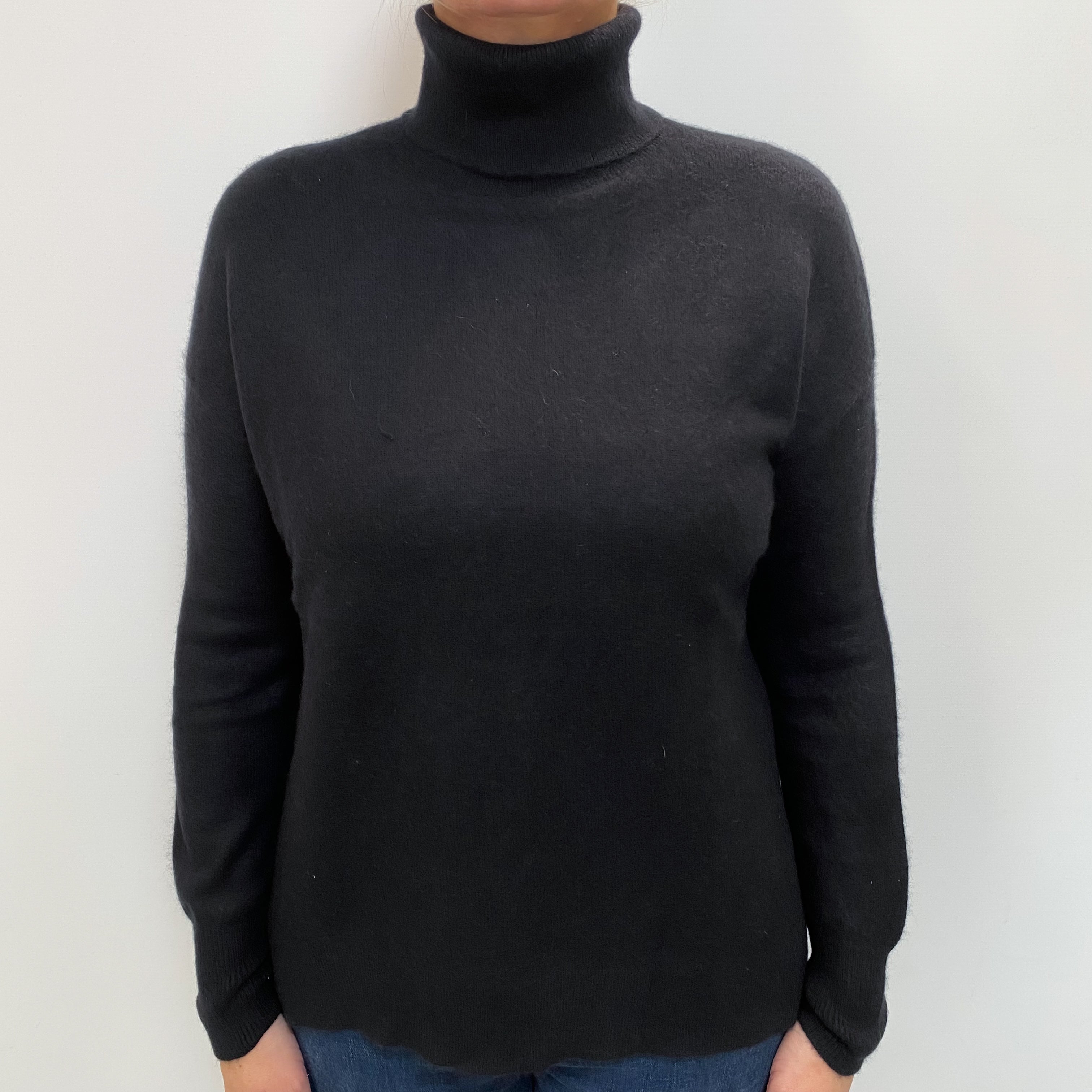 Black Cashmere Polo Neck Jumper Large