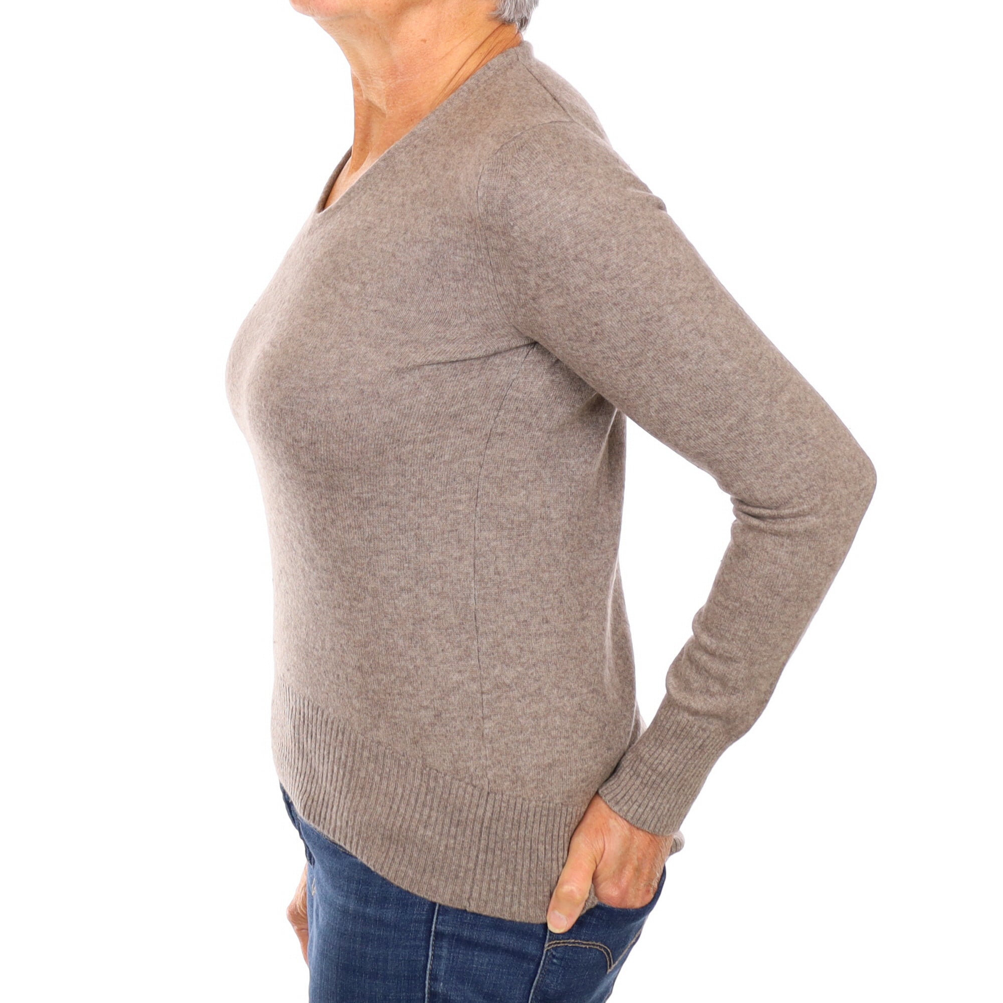 Mink Brown Cashmere V Neck Jumper Medium