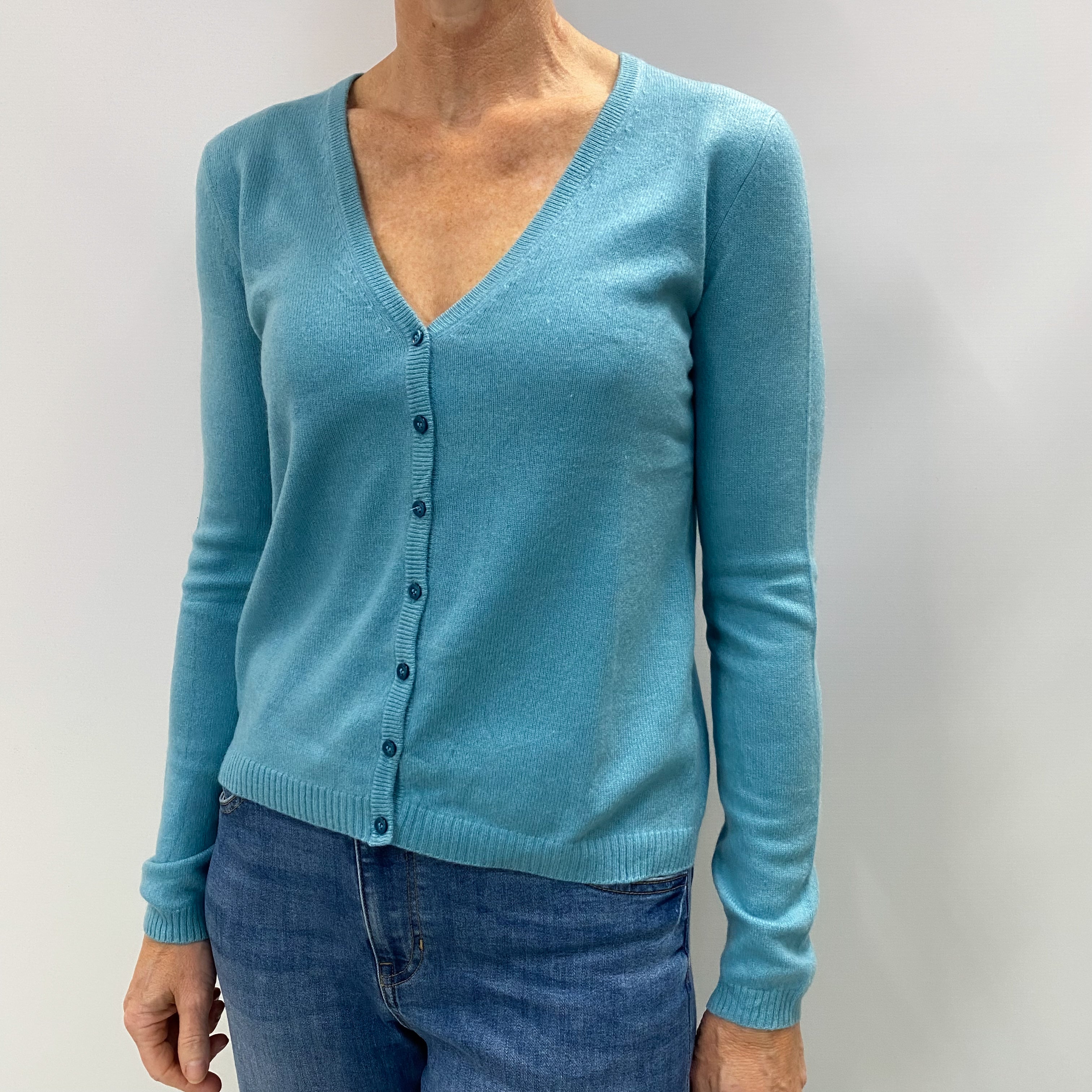 Mediterranean Blue Cashmere V Neck Cardigan Small
