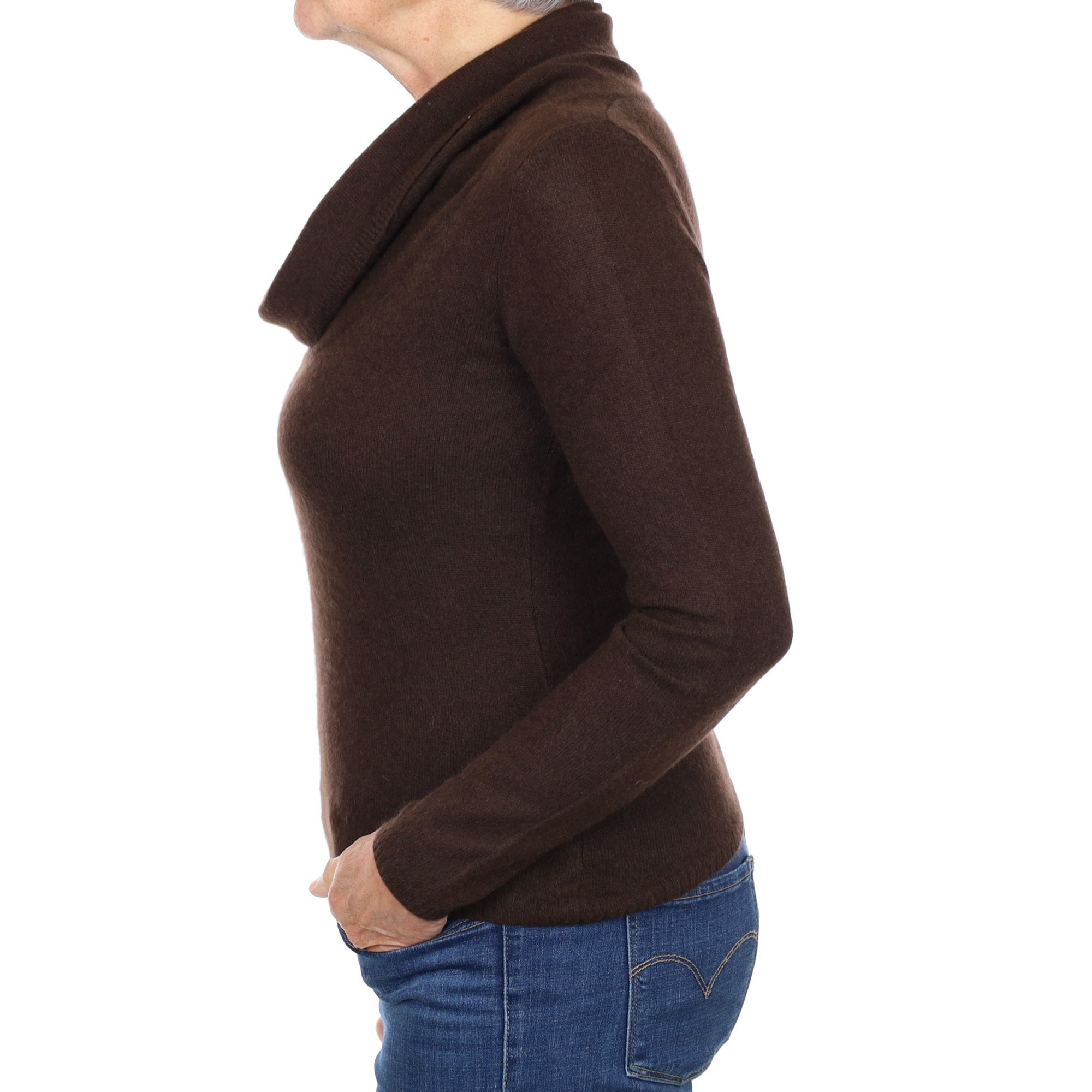 Peppercorn Brown Cashmere Cowl Neck Jumper Medium