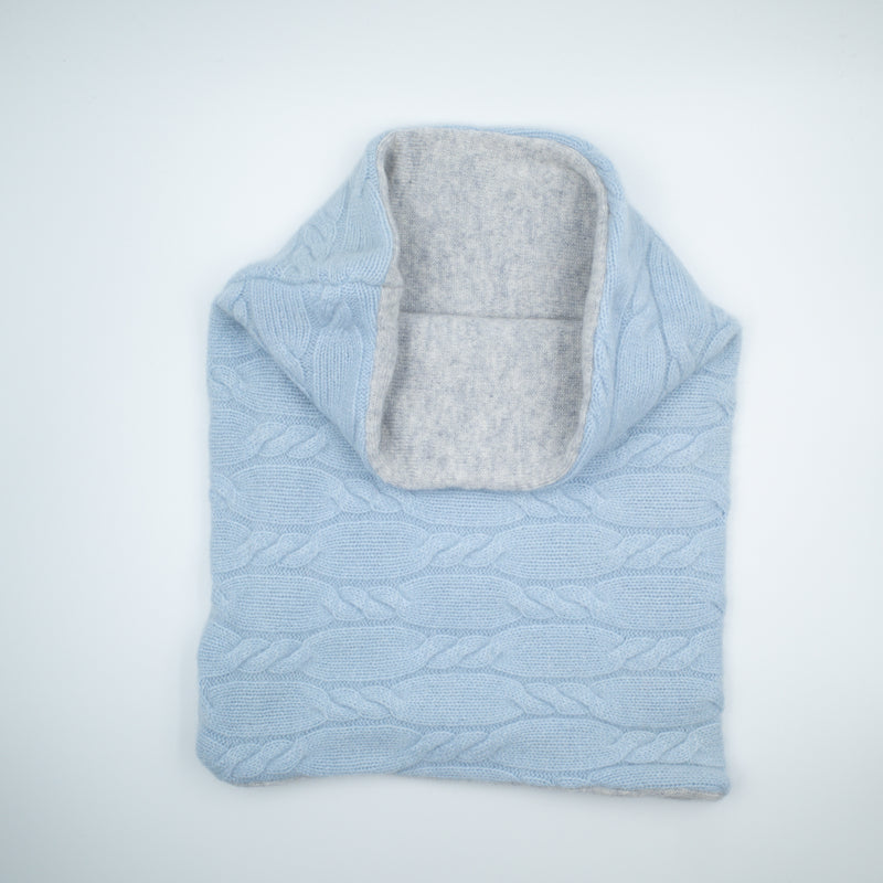 Pale Blue Cable and Mist Grey Luxury Double Layered Snood
