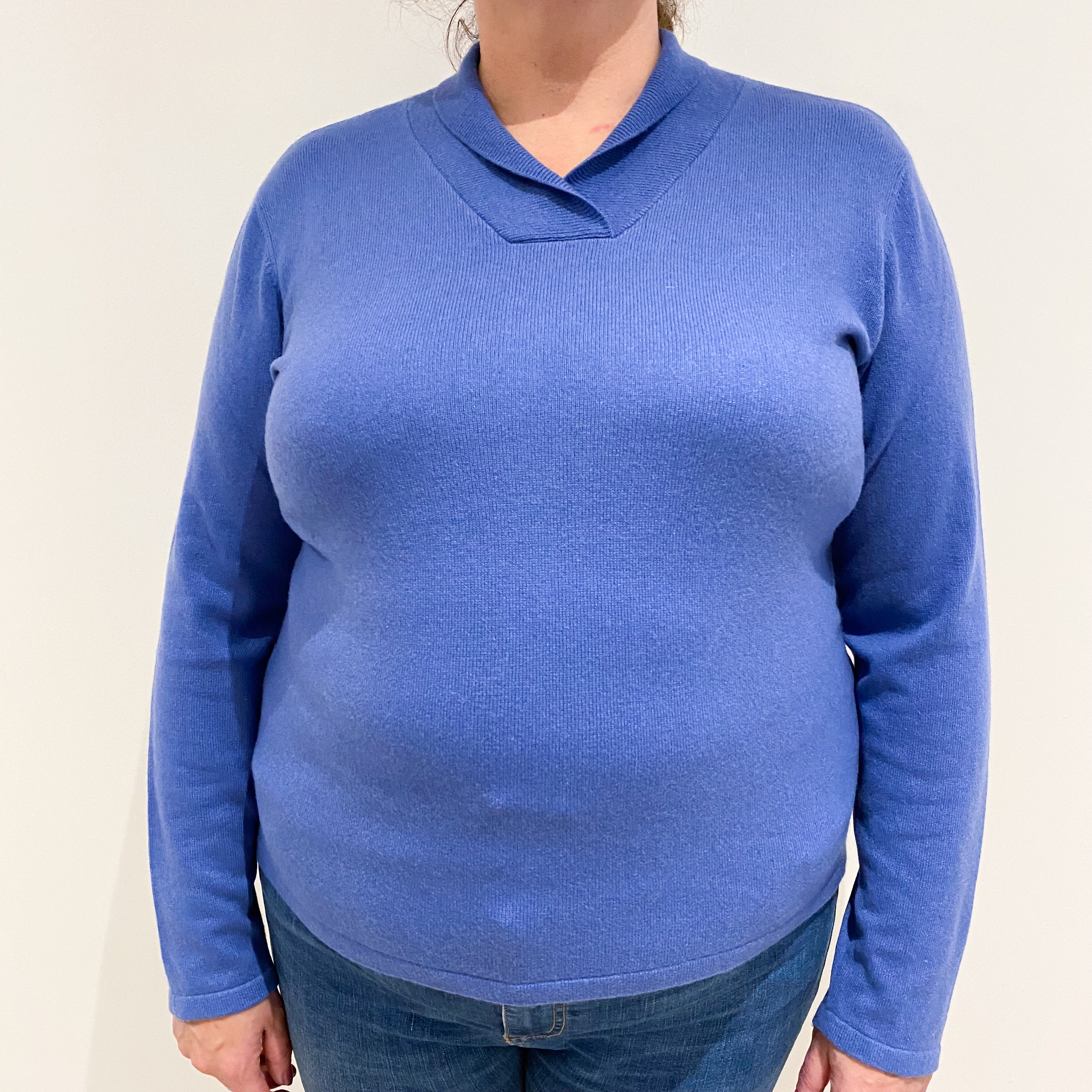 Orvis Cornflower Blue Cashmere Crossover V-Neck Jumper Extra Large