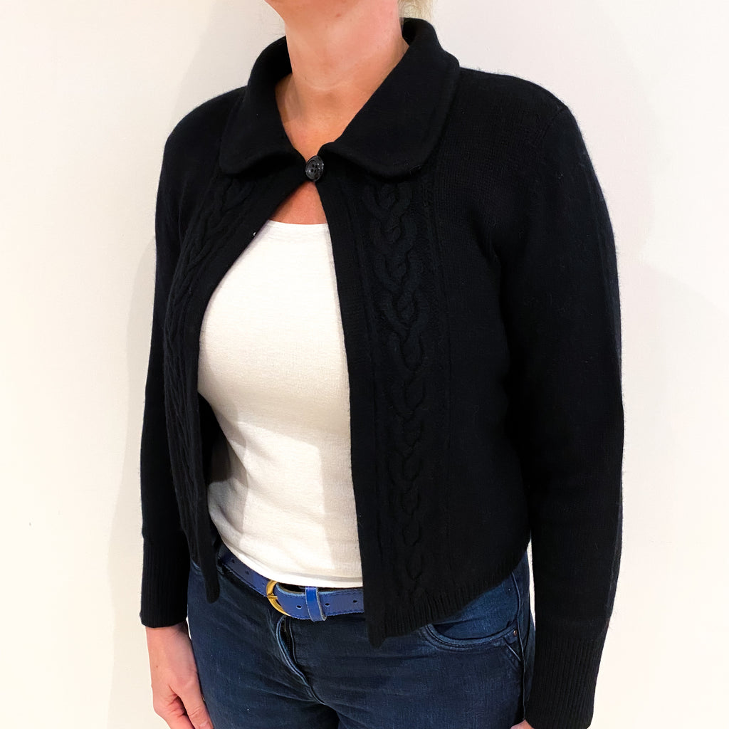 Black Cashmere Chunky Collared Cardigan Large
