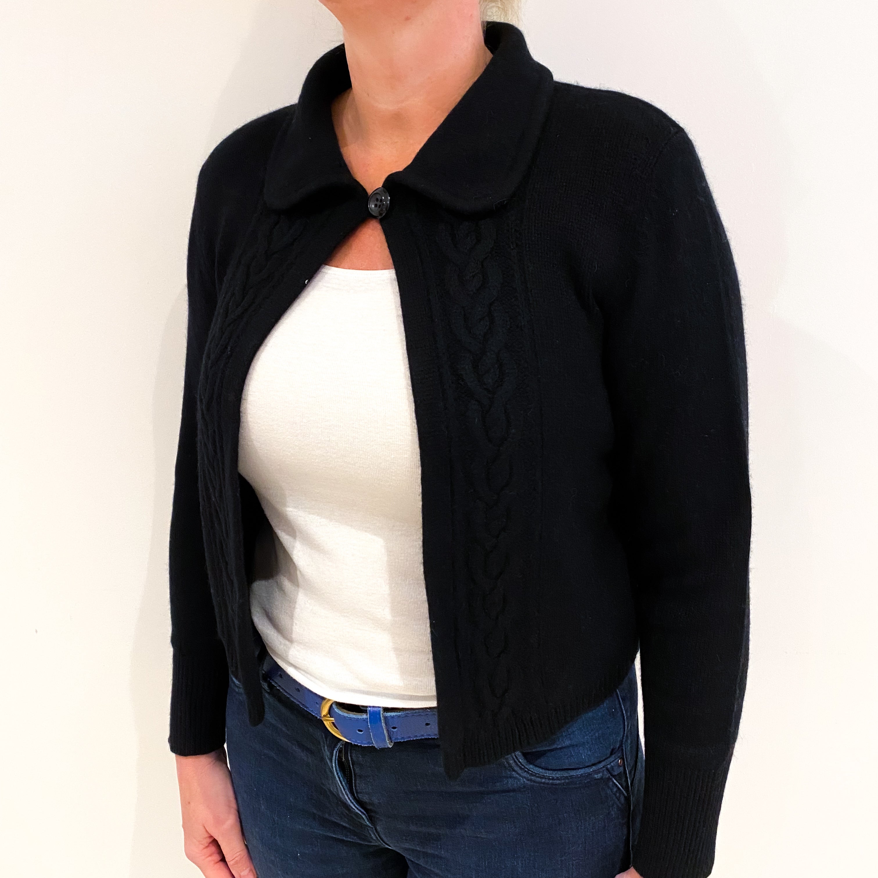 Black Cashmere Chunky Collared Cardigan Large
