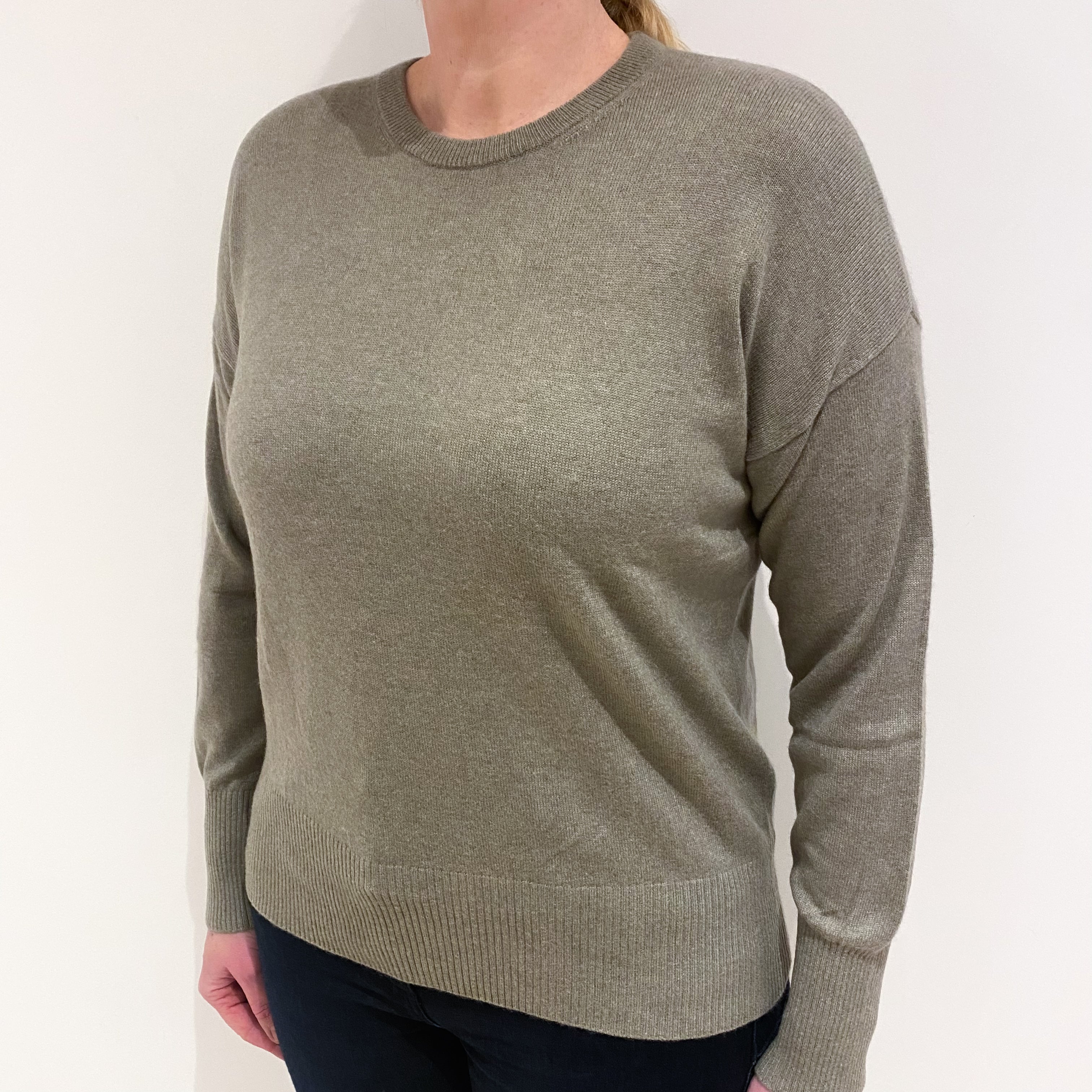 Palest Khaki Green Cashmere Crew Neck Jumper Large