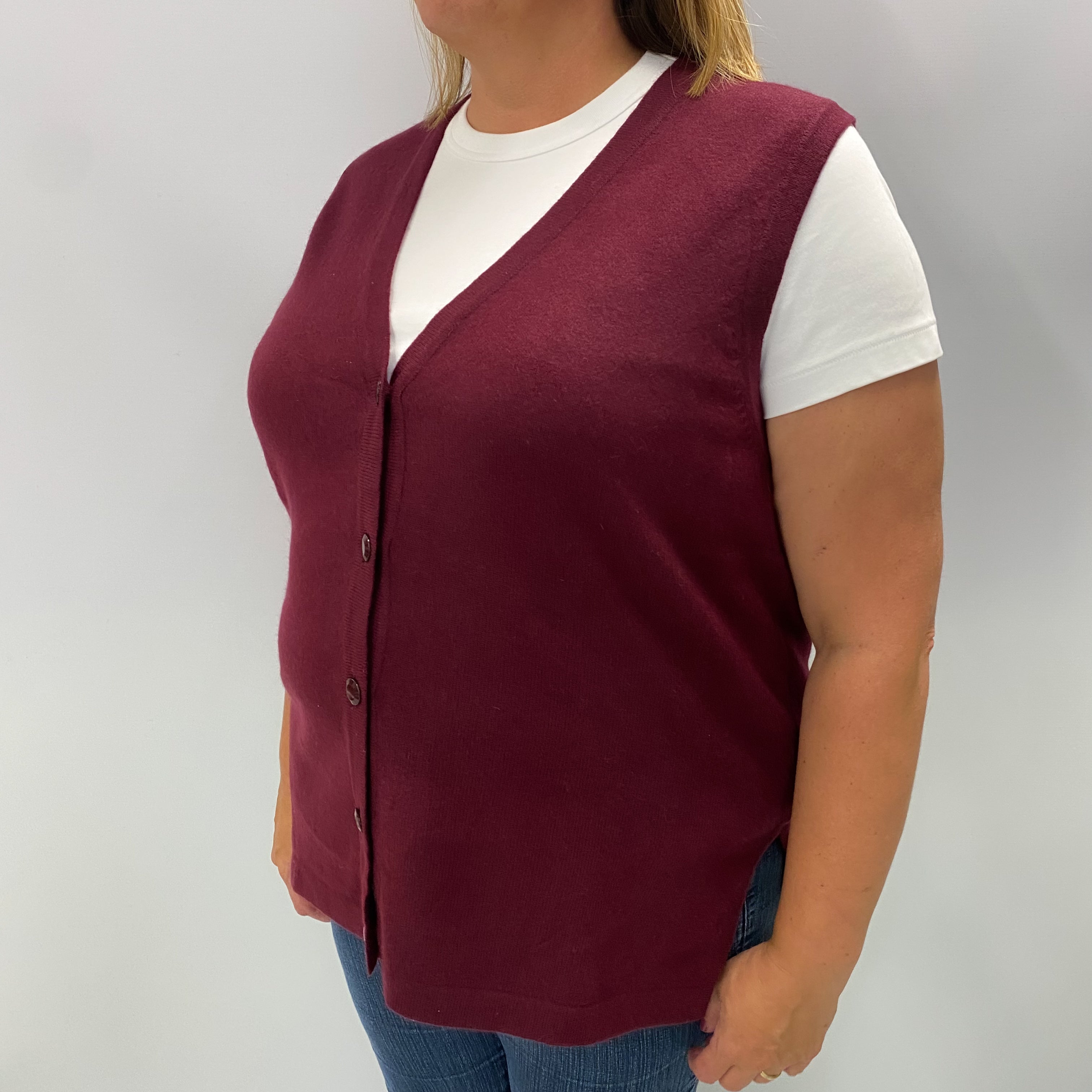 Mulberry Purple Cashmere V Neck Sleeveless Cardigan Extra Large