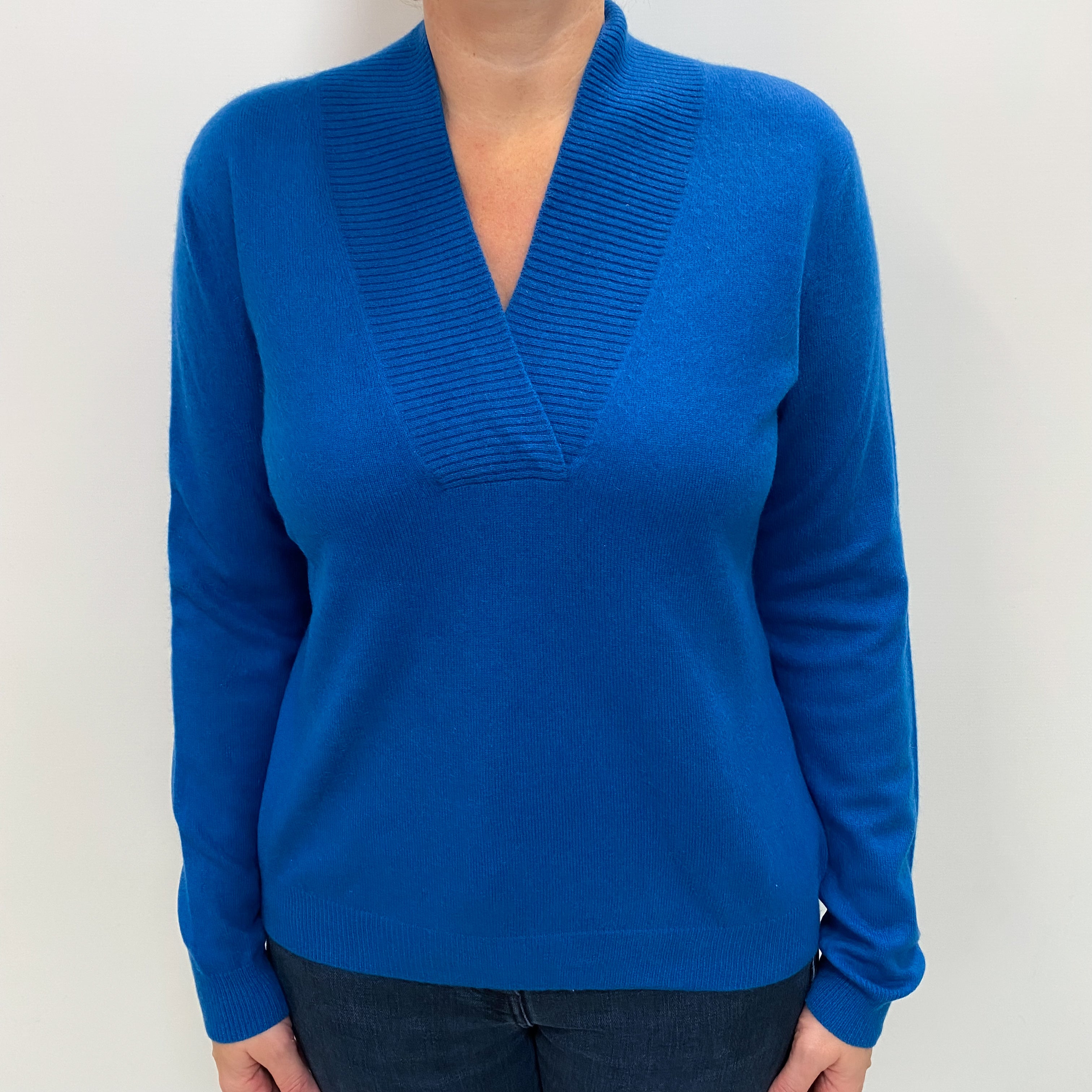 Peacock Blue Cashmere V Neck Jumper Large