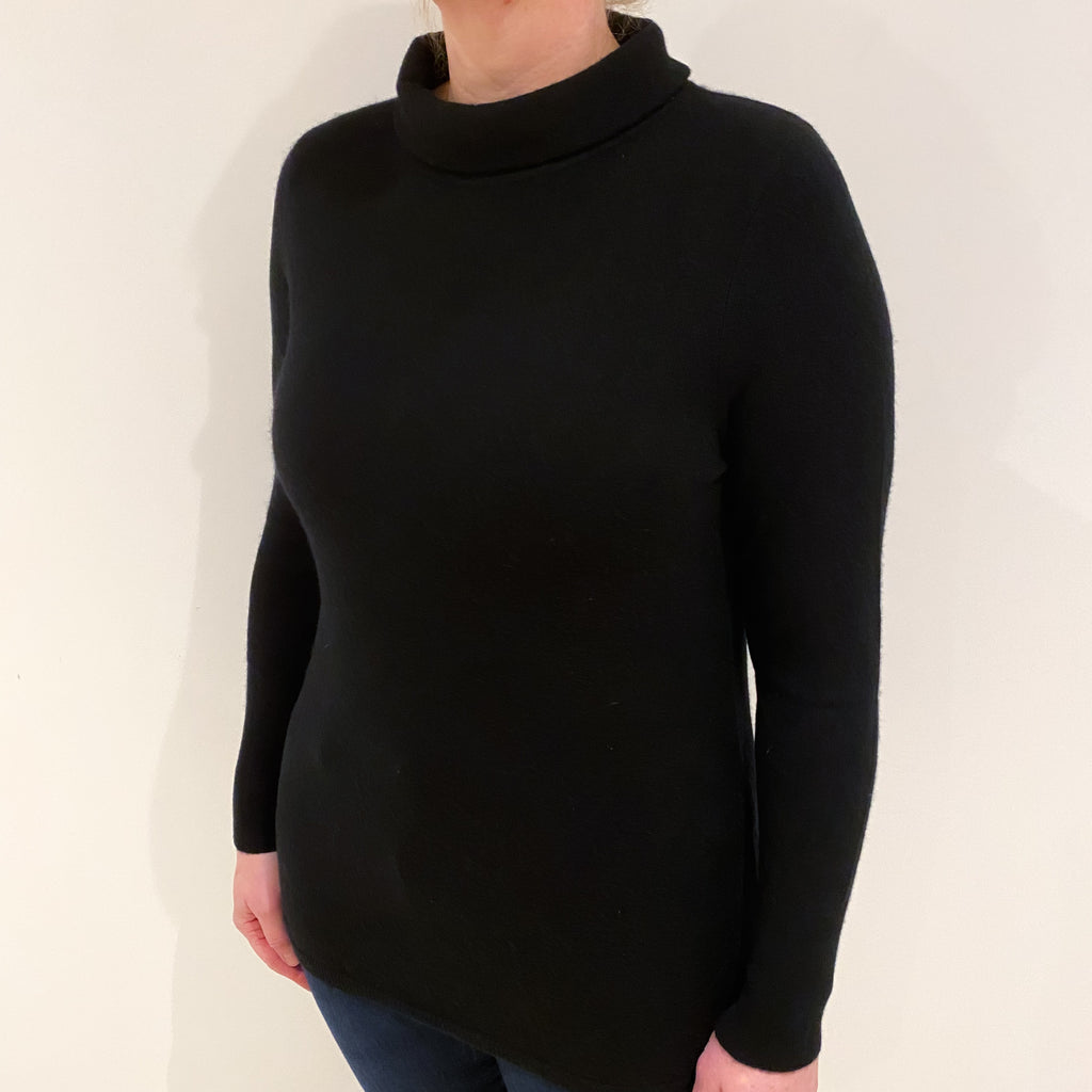 Black Cashmere Funnel Neck Jumper Large