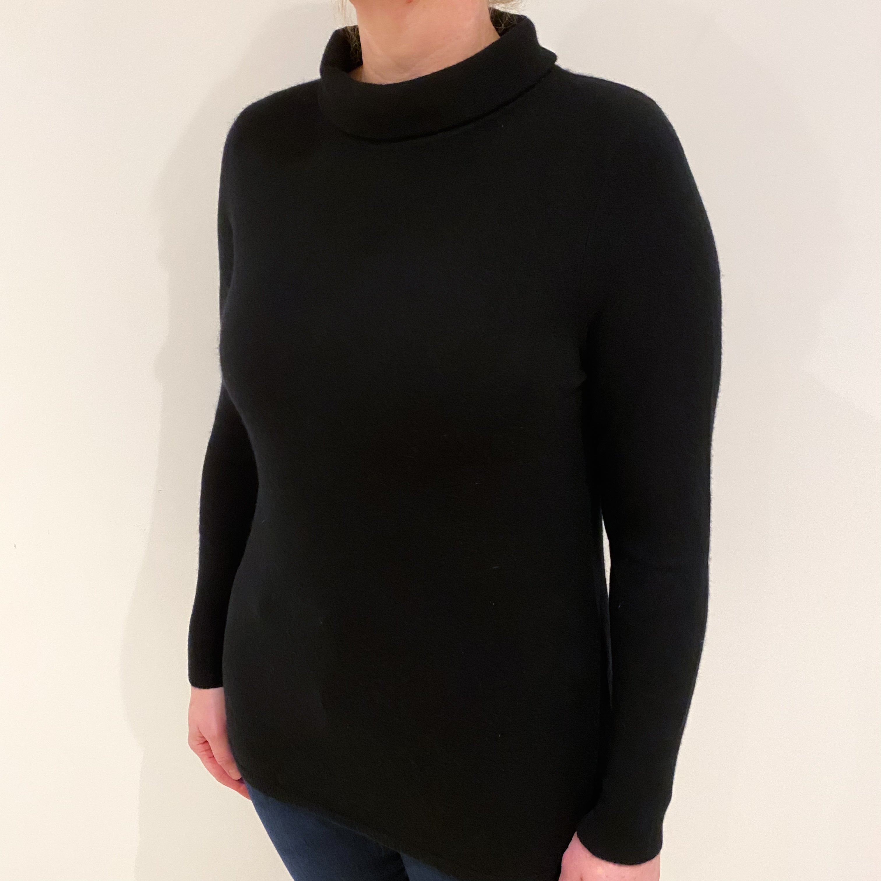 Black Cashmere Funnel Neck Jumper Large