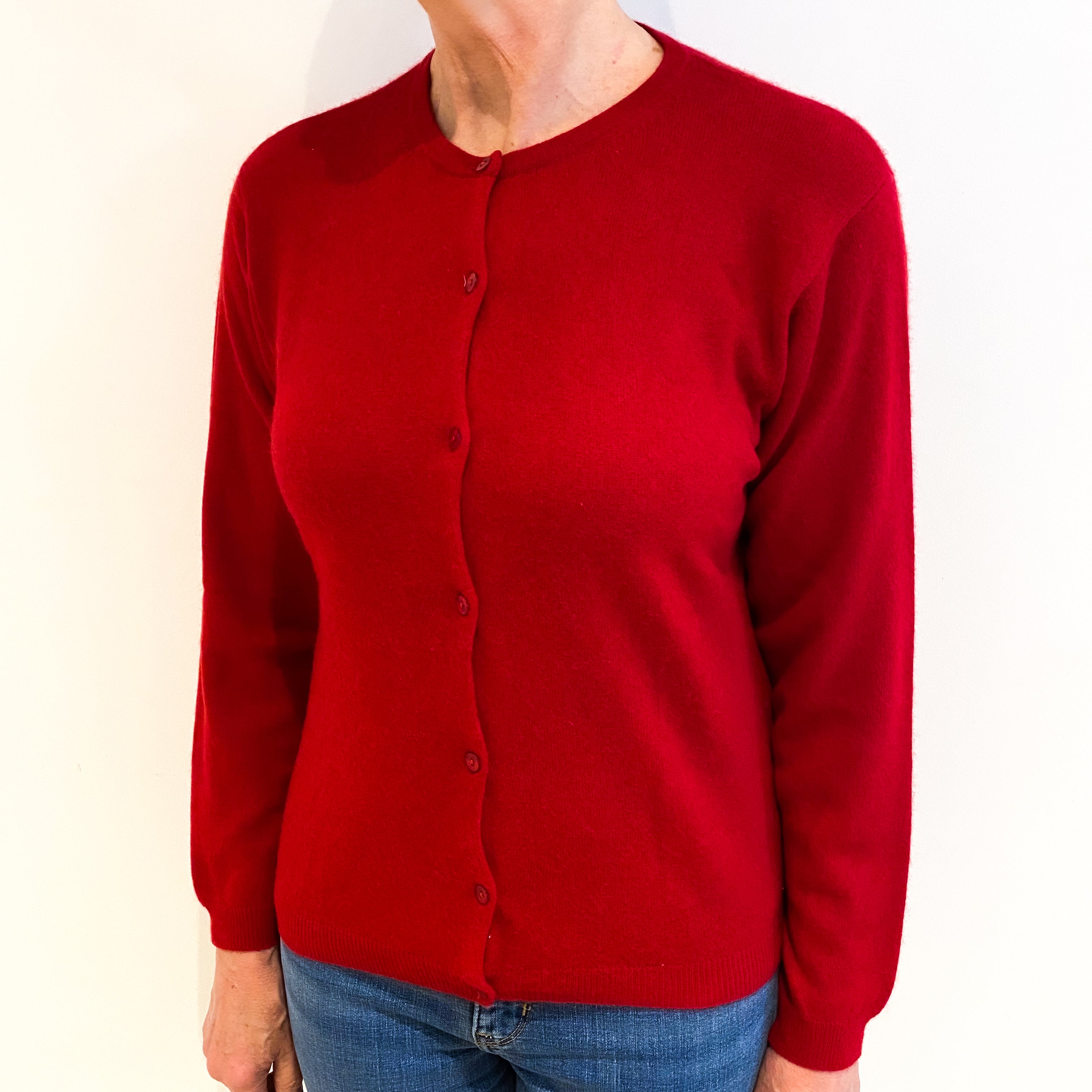 Berry Red Cashmere Crew Neck Cardigan Medium