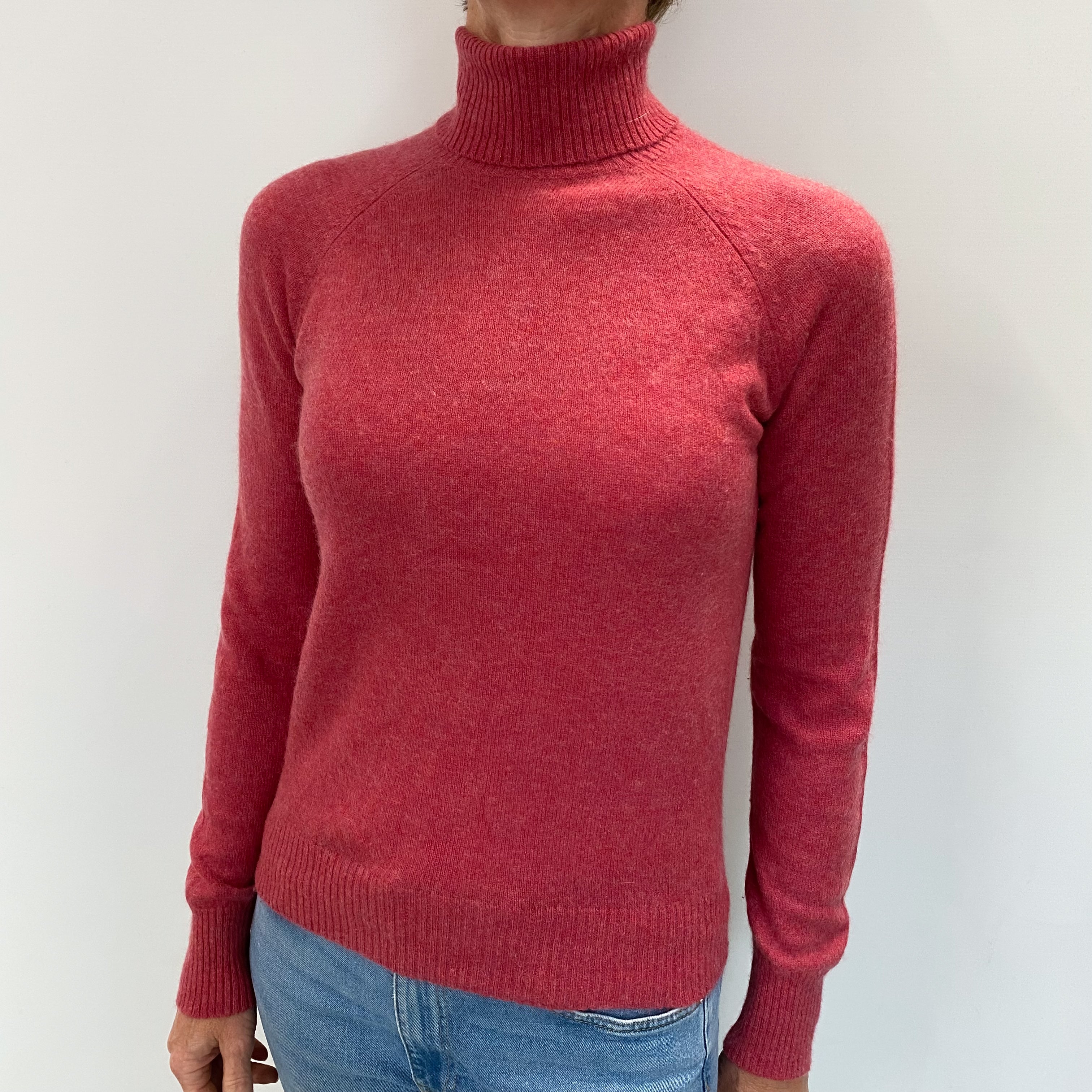 Raspberry Pink Cashmere Polo Neck Jumper Small
