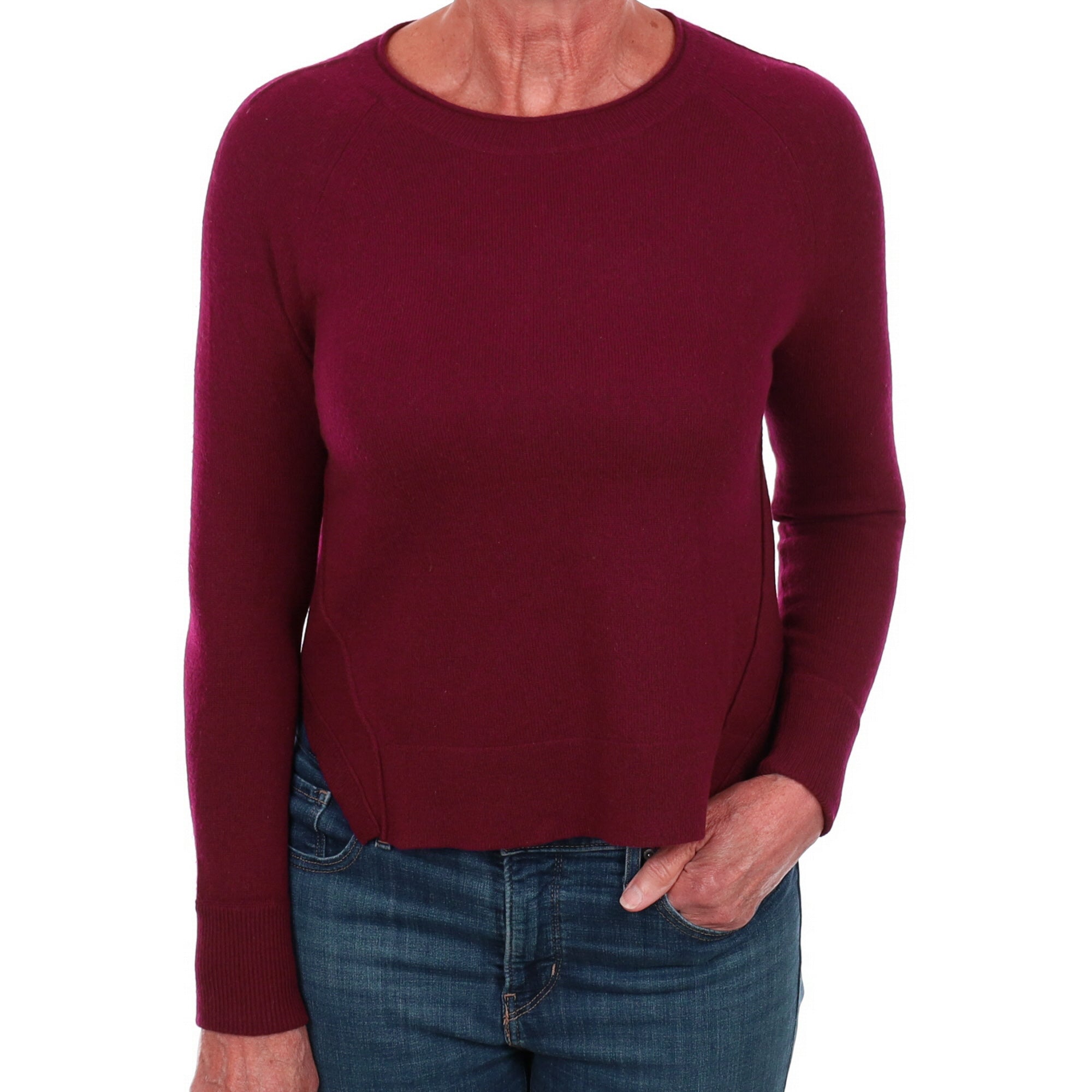 Wine Red Cashmere Crew Neck Jumper Medium