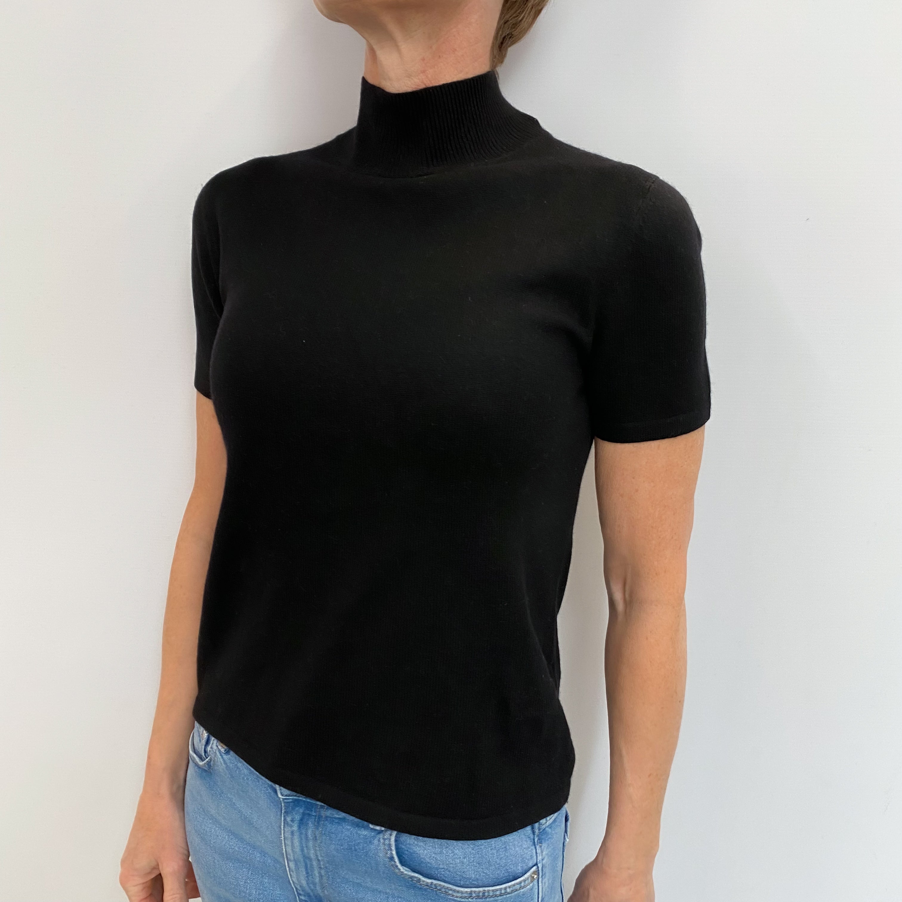 Black Cashmere Short Sleeved Turtle Neck Jumper Small