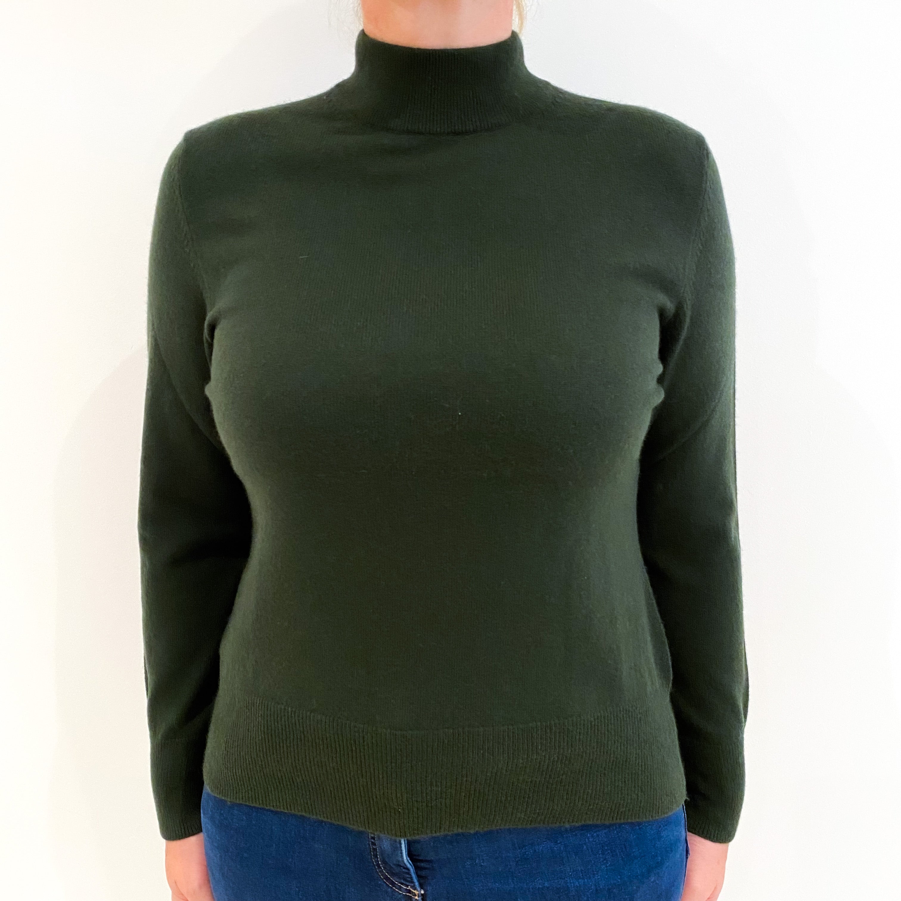 Seaweed Green Cashmere Polo Neck Jumper Large