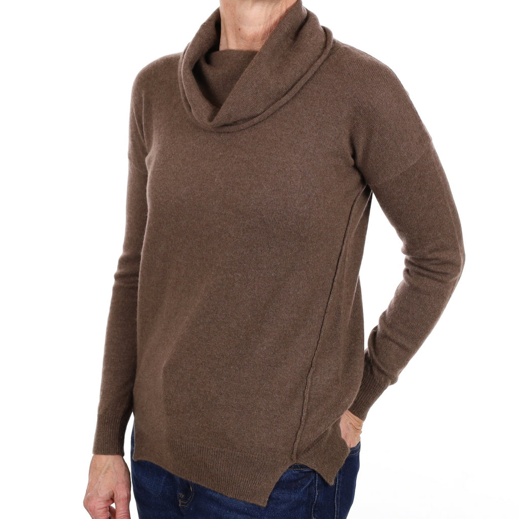 Mocha Brown Cashmere Cowl Neck Jumper Small
