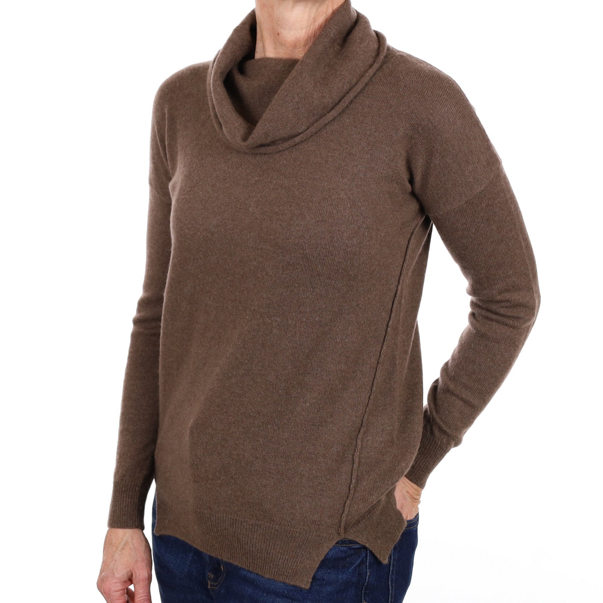 Mocha Brown Cashmere Cowl Neck Jumper Small