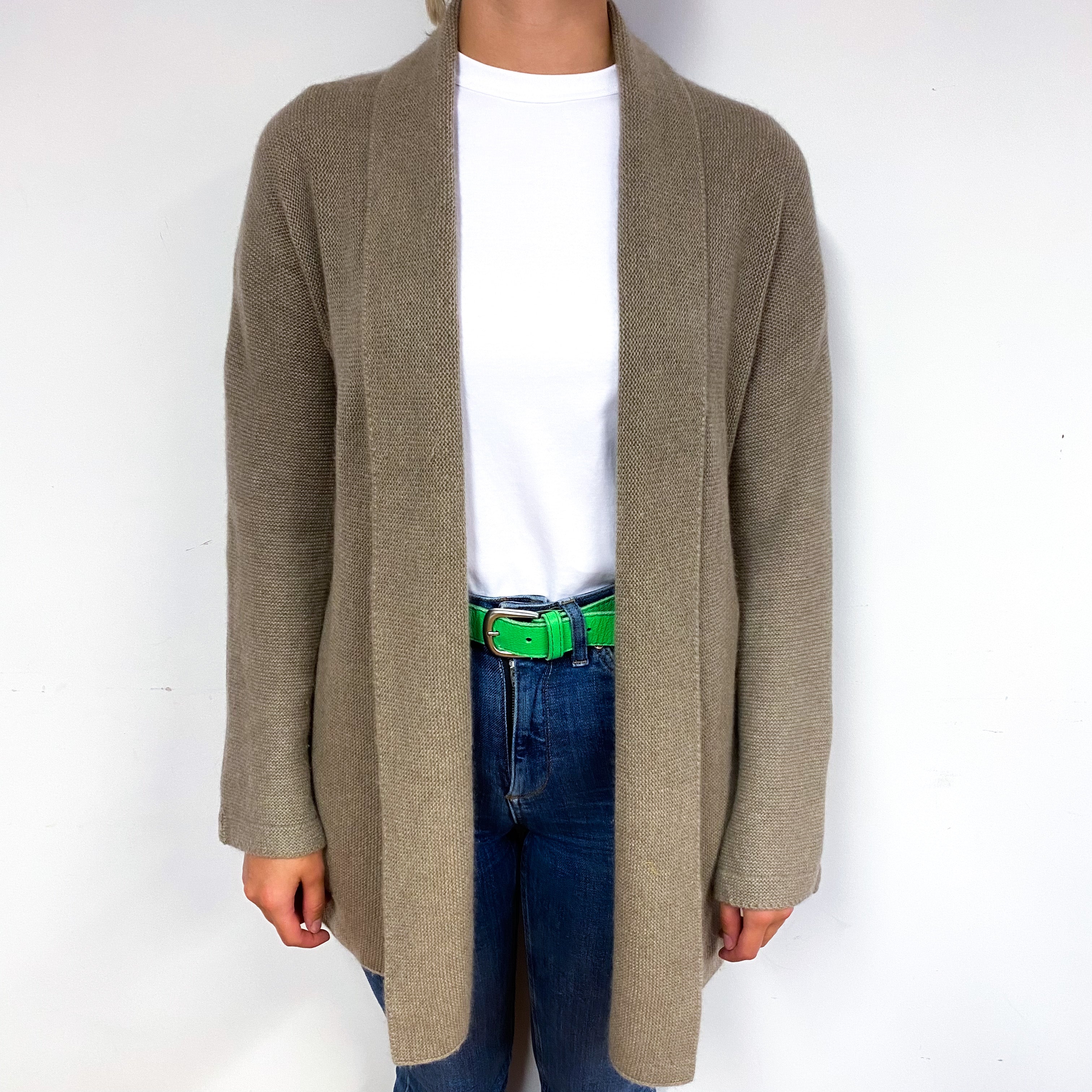 Italian Mocha Brown Cashmere Edge to Edge Cardigan Small