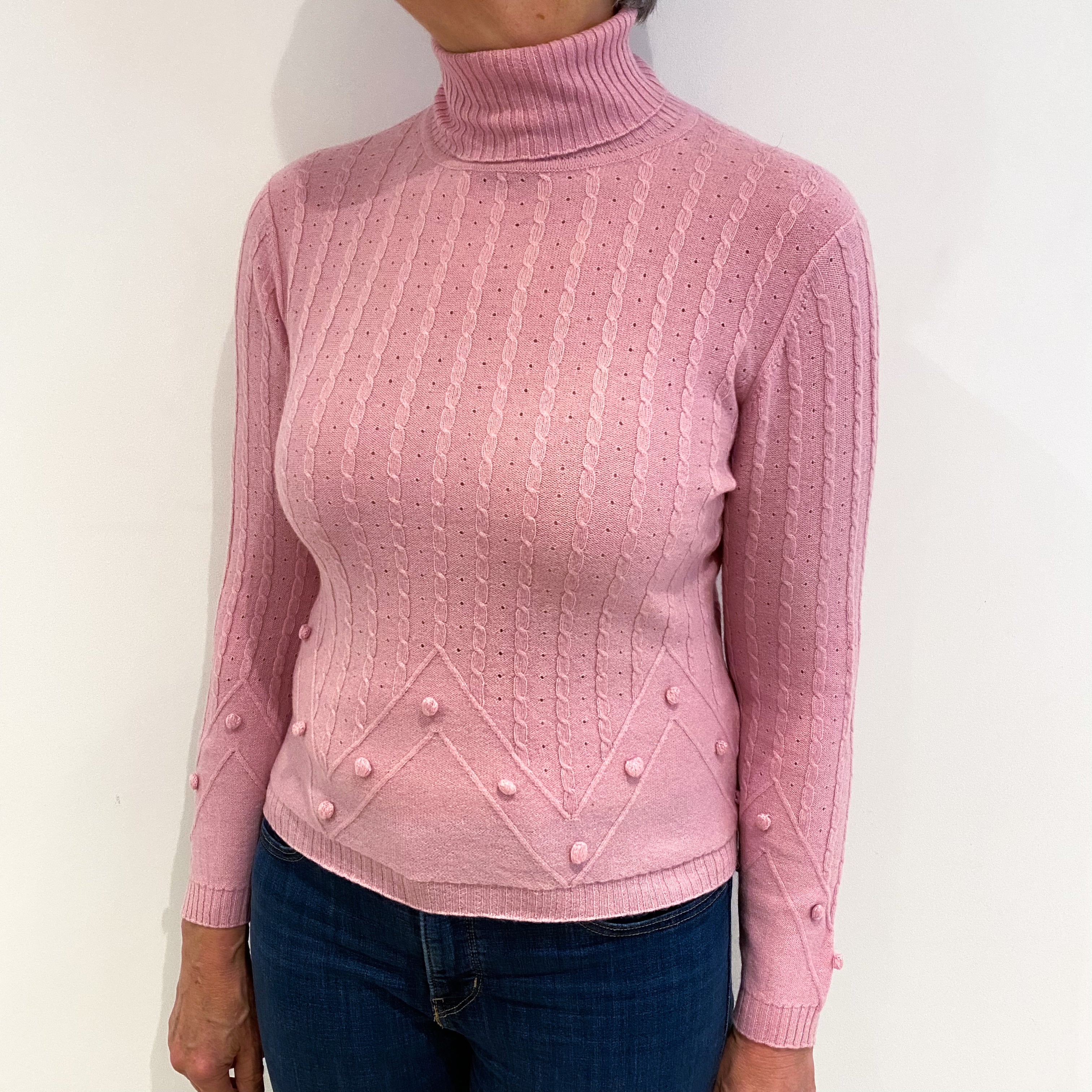 Sugar Mouse Pink Cashmere Polo Neck Jumper Medium